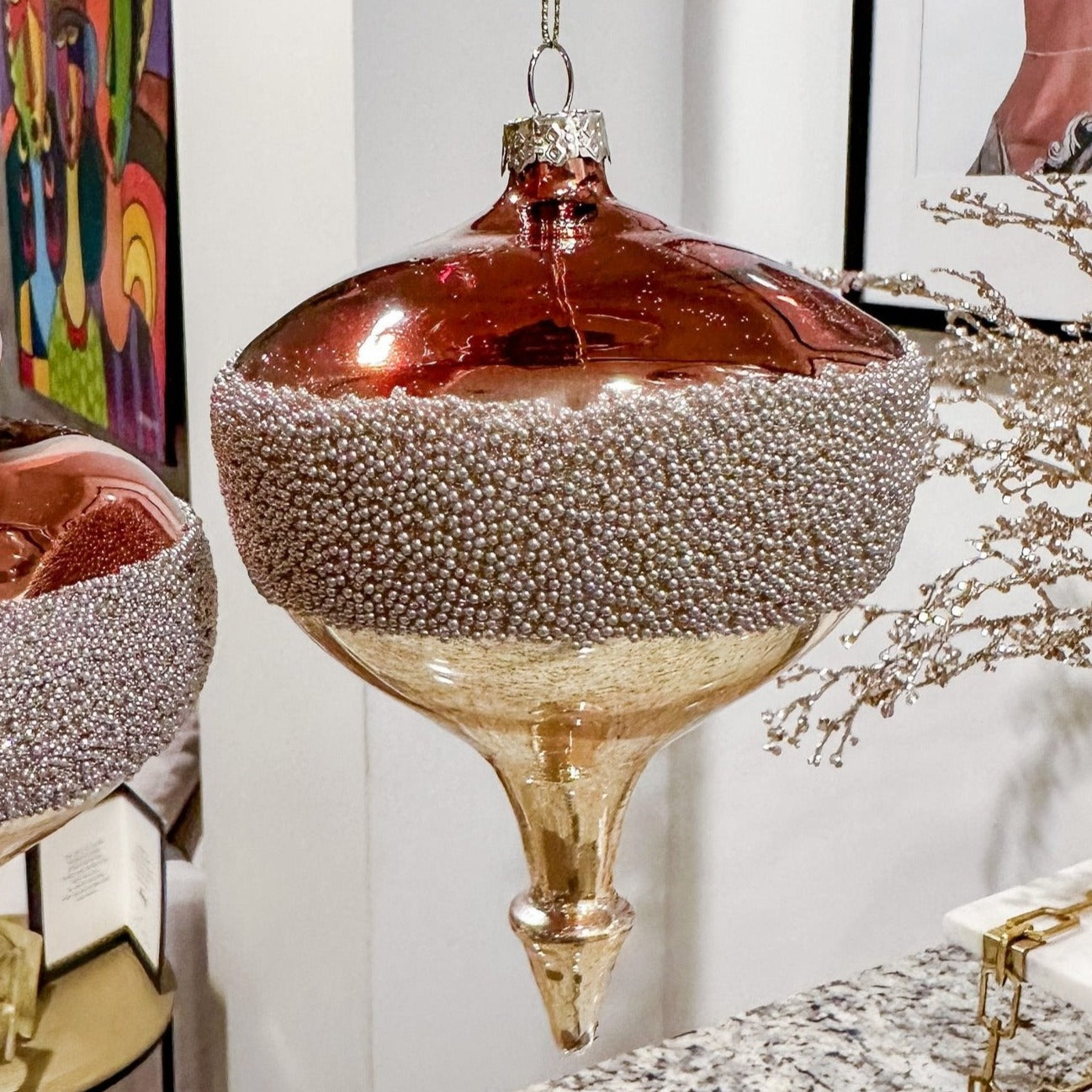 Beaded Pearl Onion Ombre Glass Ornament (Set of 2) - DiamondVale