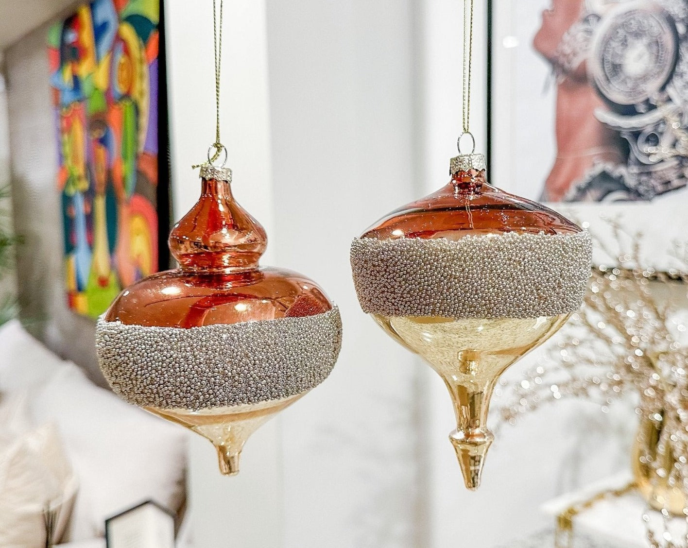 Beaded Pearl Onion Ombre Glass Ornament (Set of 2) - DiamondVale