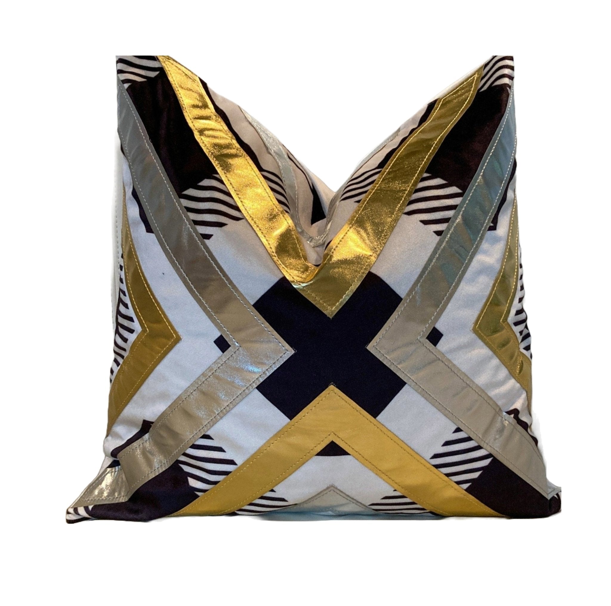 Black Gold Silver Velvet 20x20 Pillow Cover - DiamondVale