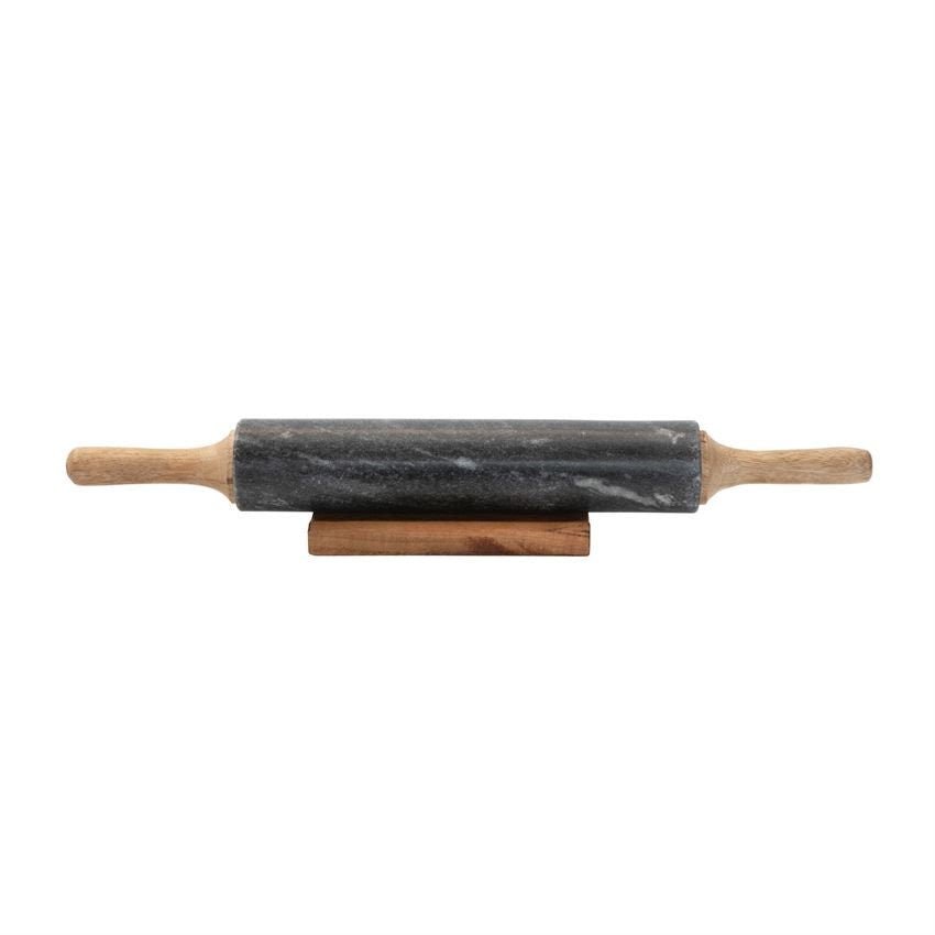 Black Marble Rolling Pin and Holder Set - DiamondValeDecor
