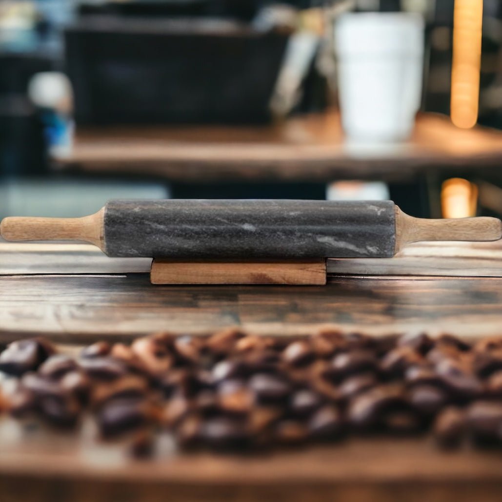 Black Marble Rolling Pin and Holder Set - DiamondVale