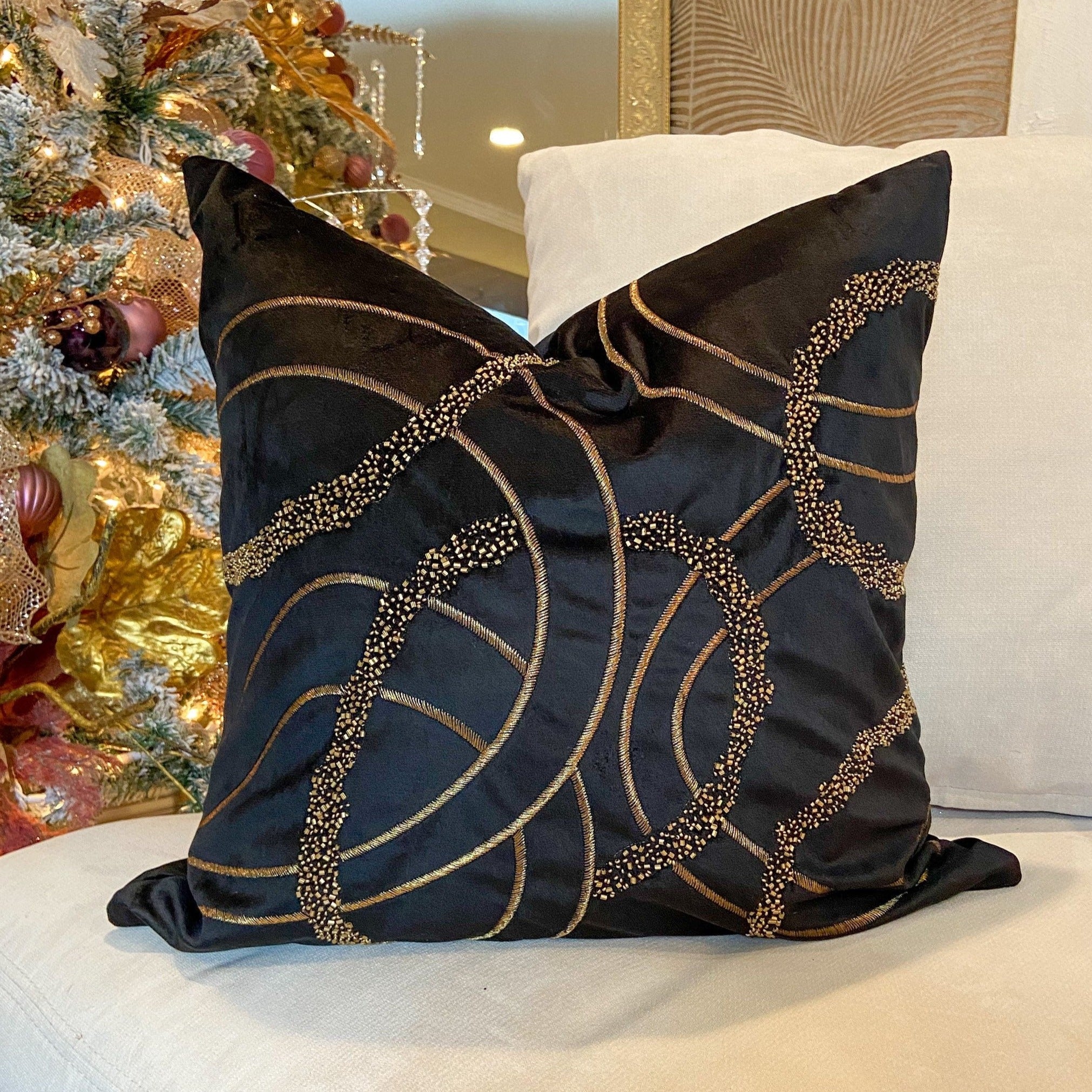 Black Pillow Cover 20x20 | Throw Pillow Cover | Metallic Pillow | Gold Pillows | Glam Pillow | Decorative Pillow | Gold Throw Pillow Covers - DiamondValeDecor