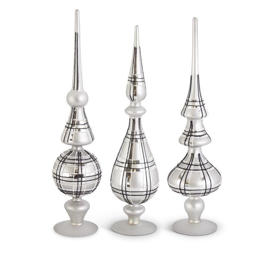 Black, Silver and Gray Tartan Plaid Glass Finials (Set of 3) - DiamondVale