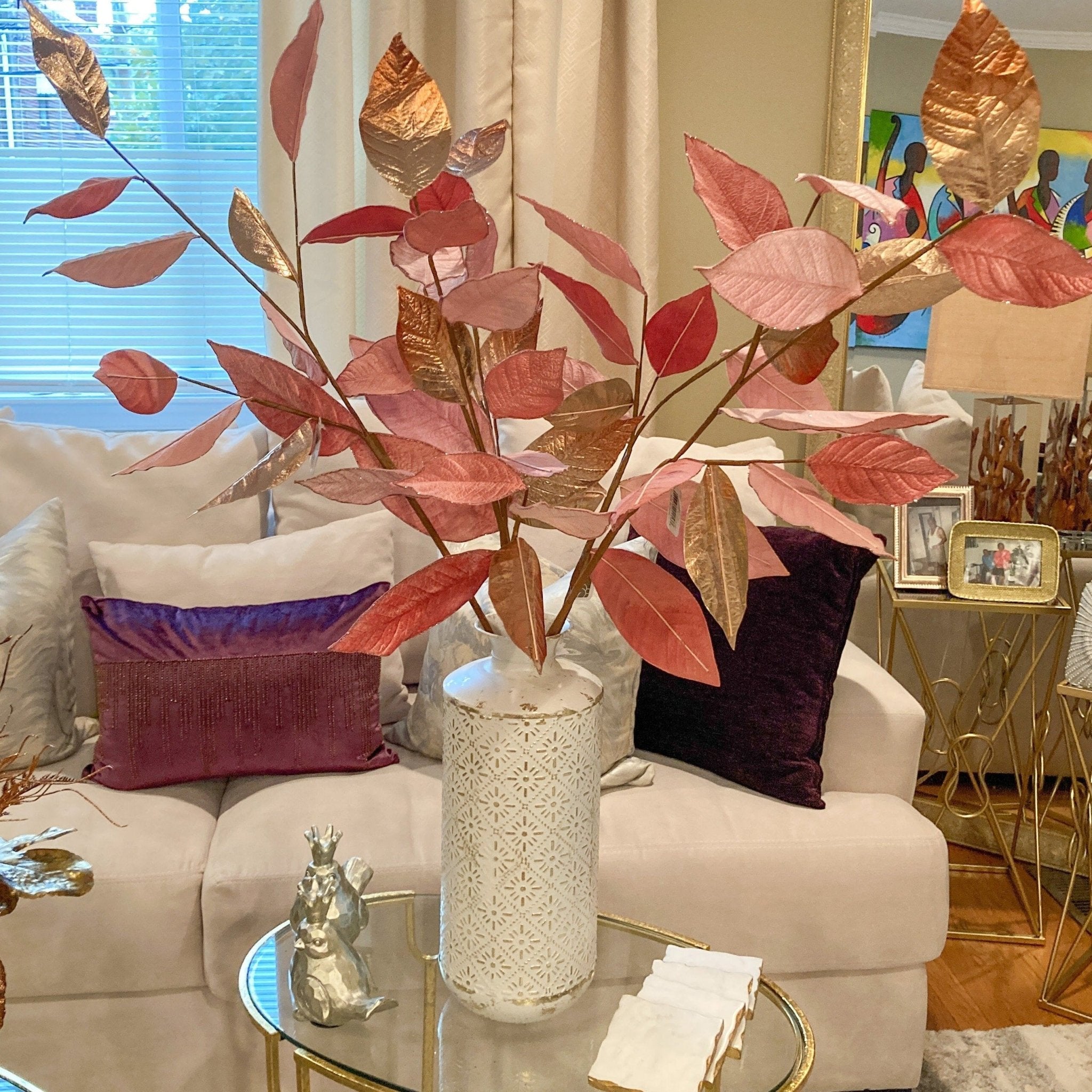 Blush Champagne Metallic Magnolia Leaf (38") - DiamondValeDecor