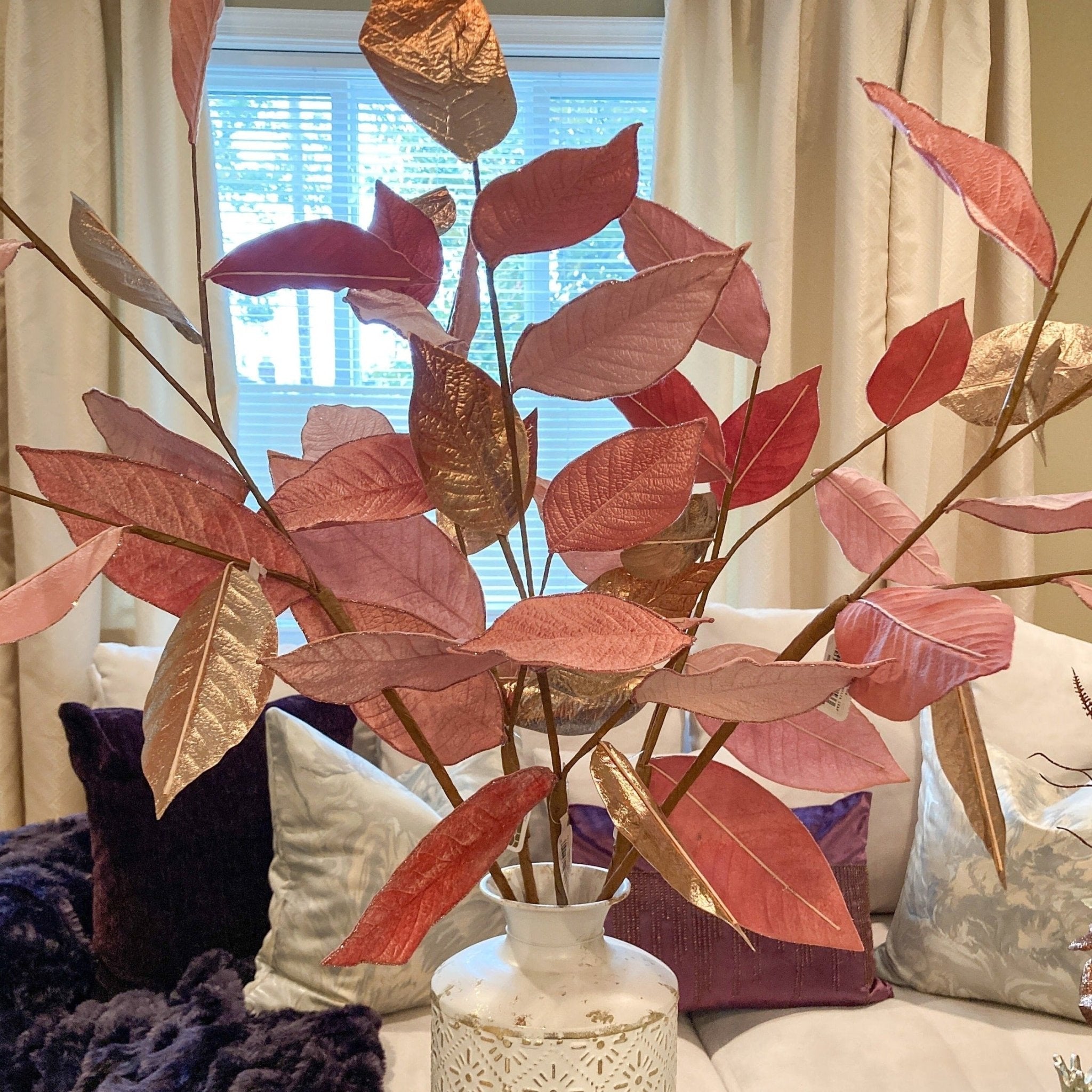 Blush Champagne Metallic Magnolia Leaf (38") - DiamondValeDecor