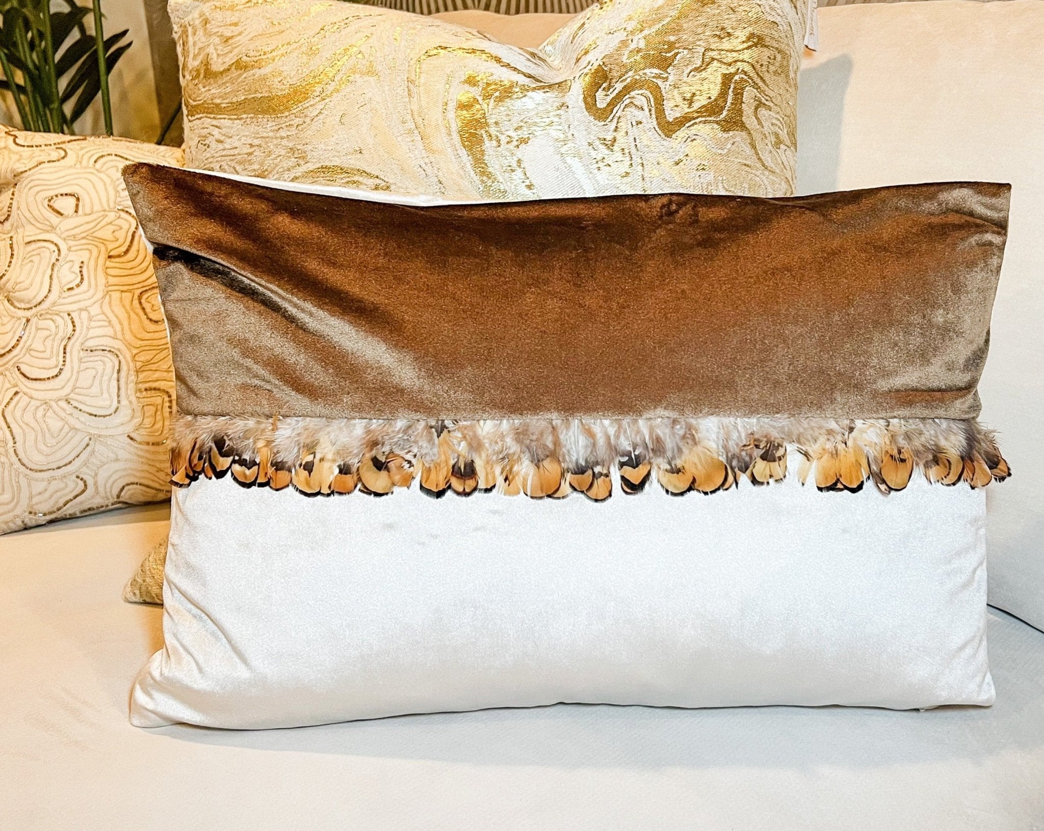 Brown and Ivory Velvet Lumbar Pillow Cover - DiamondVale