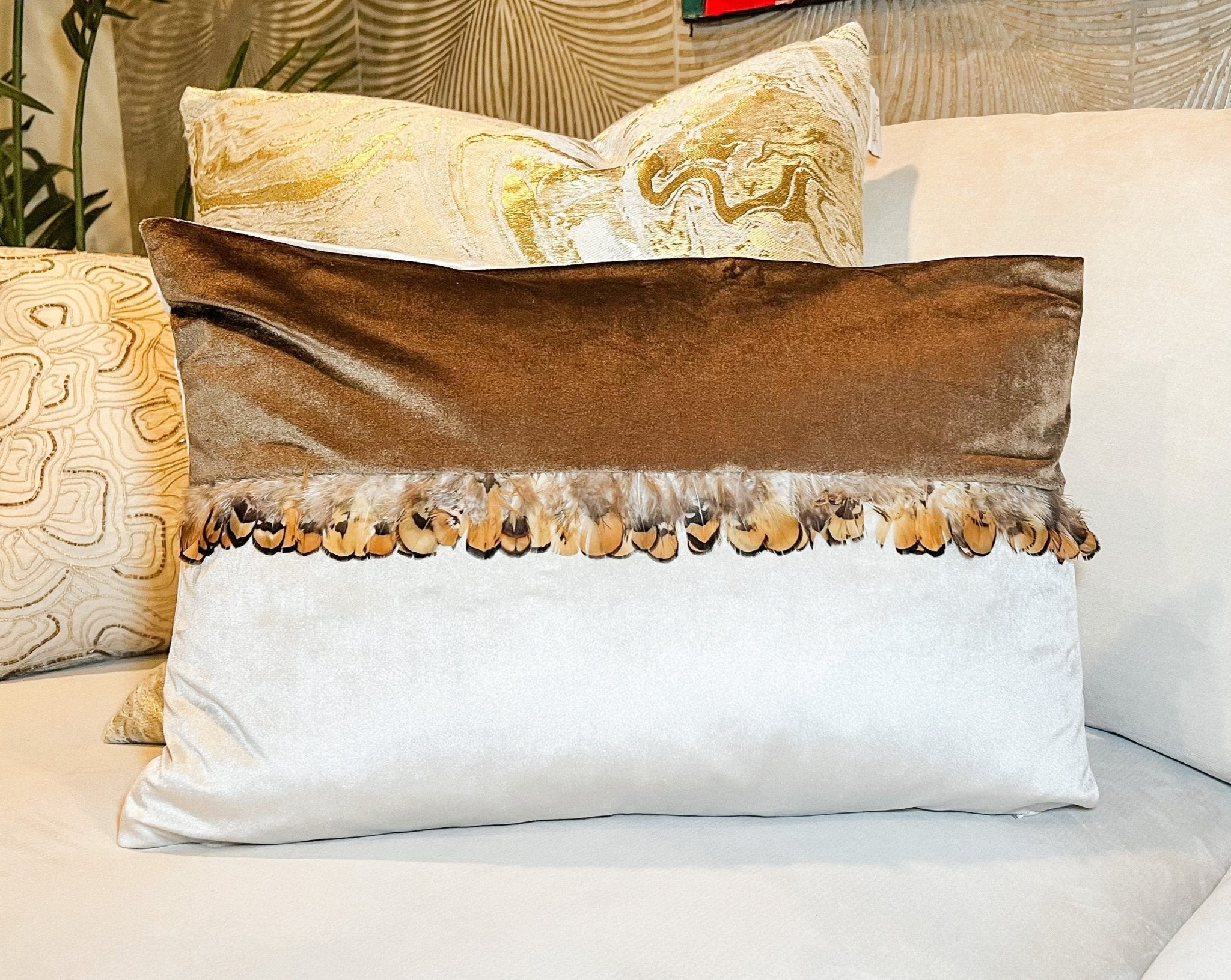 Brown and Ivory Velvet Lumbar Pillow Cover - DiamondVale