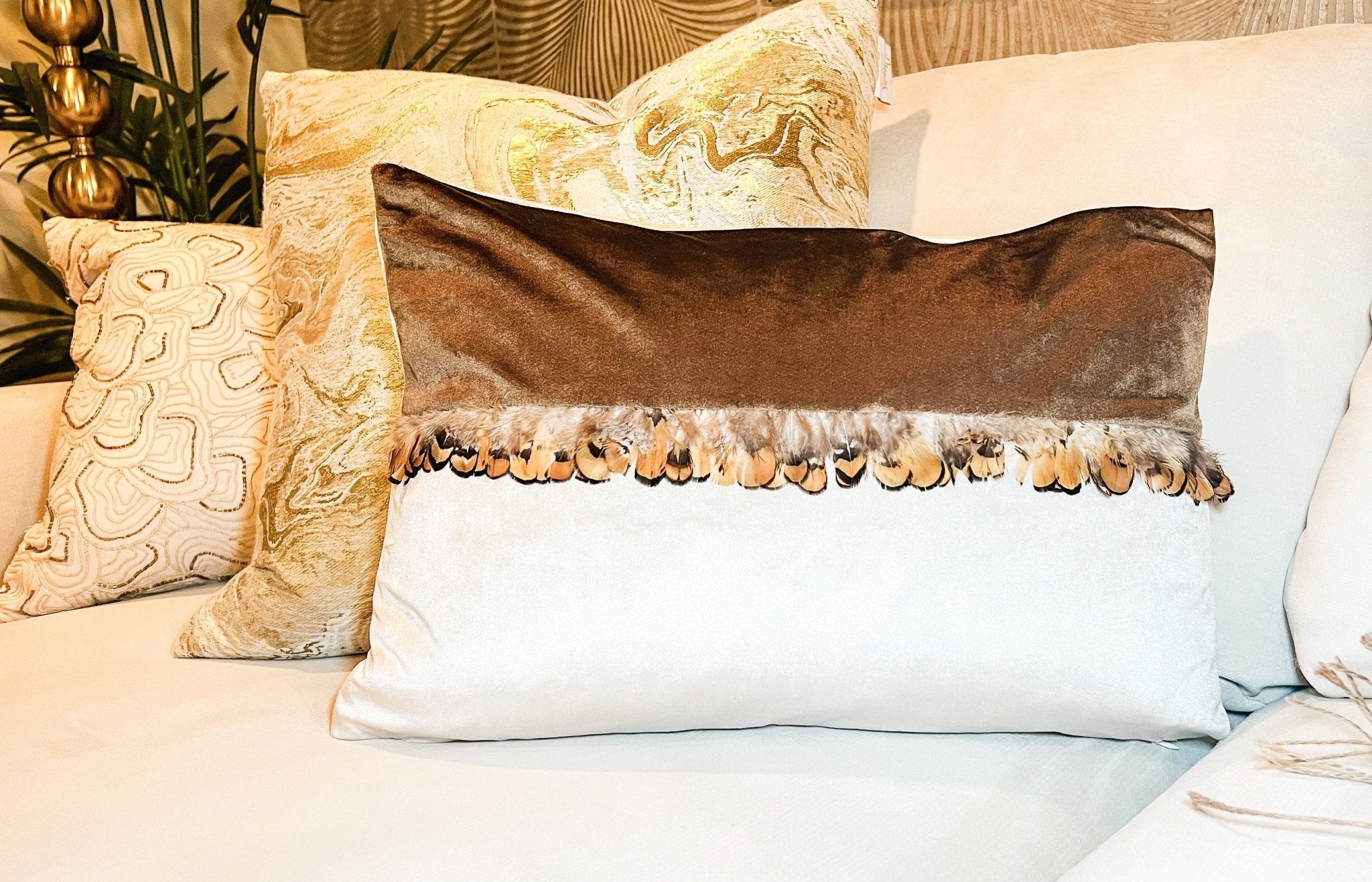 Brown and Ivory Velvet Lumbar Pillow Cover - DiamondVale