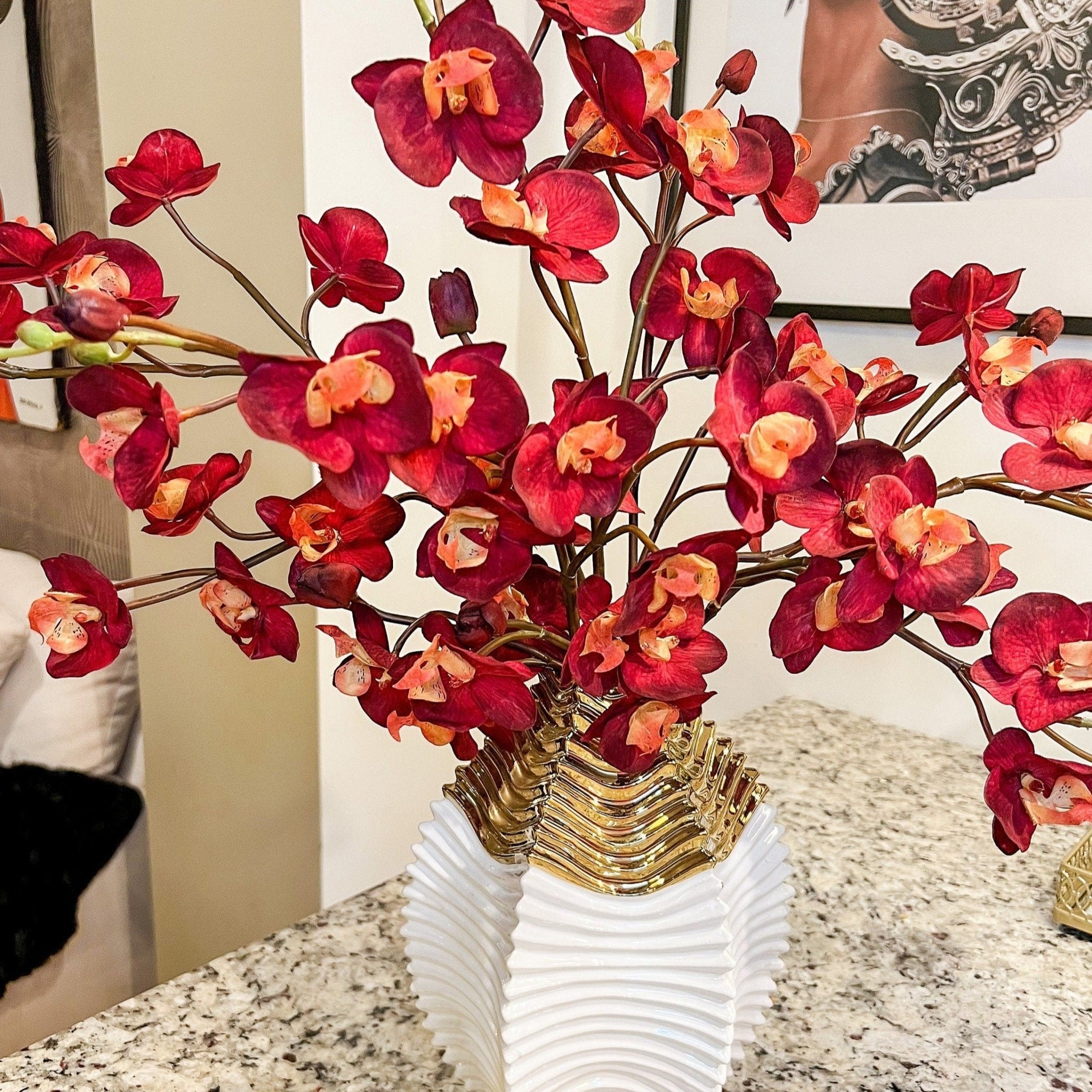 Burgundy Phalaenopsis Orchid (25") | Red Flower | Artificial Flowers | Faux Flowers | Faux Floral Arrangement - DiamondValeDecor