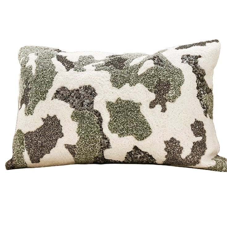 Glam Luxury Ivory Gray Boucle Velvet Lumbar Pillow - DiamondVale