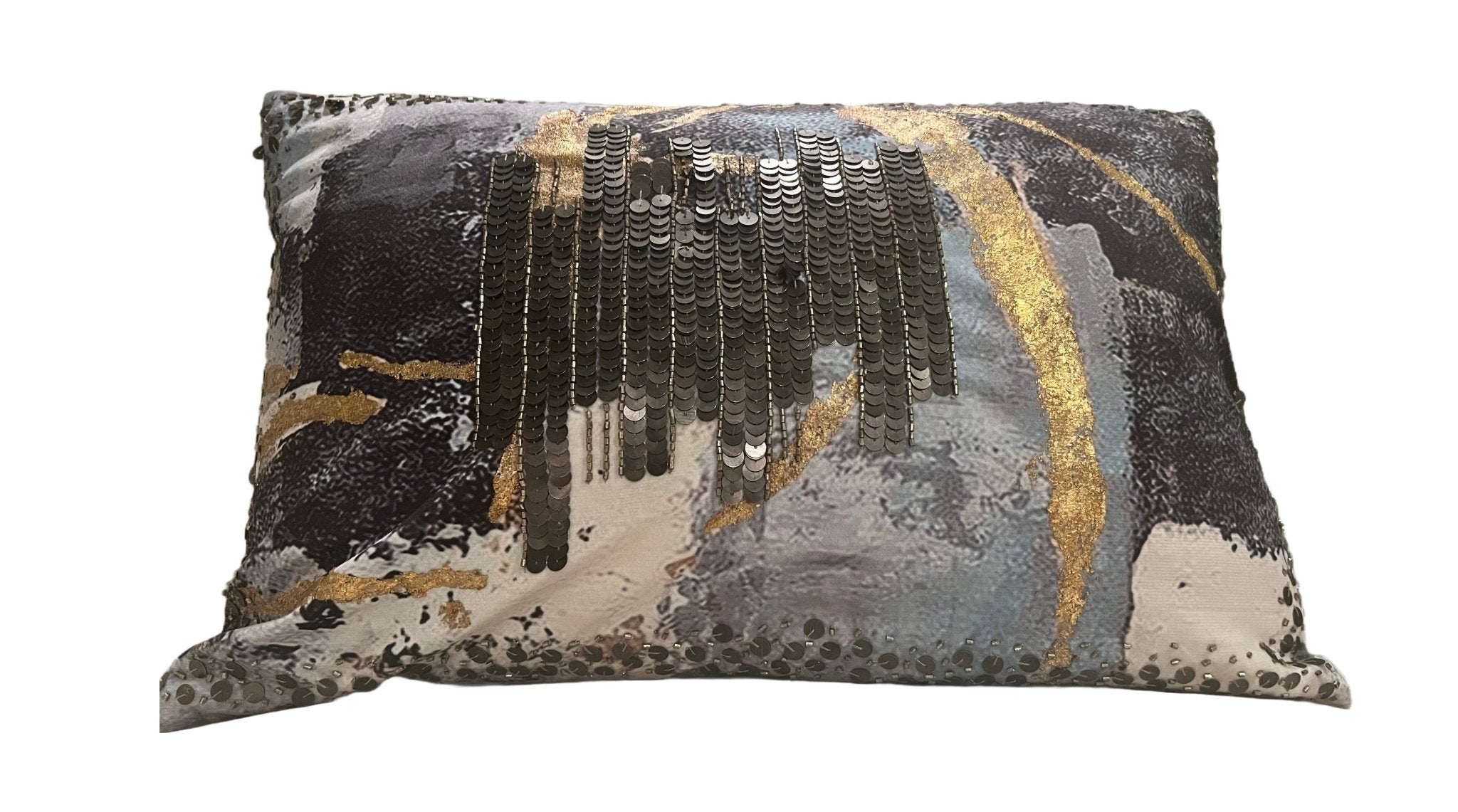 Glam Luxury Multi-Color Velvet Lumbar Pillow with Gold Foil Black Sequin - DiamondVale