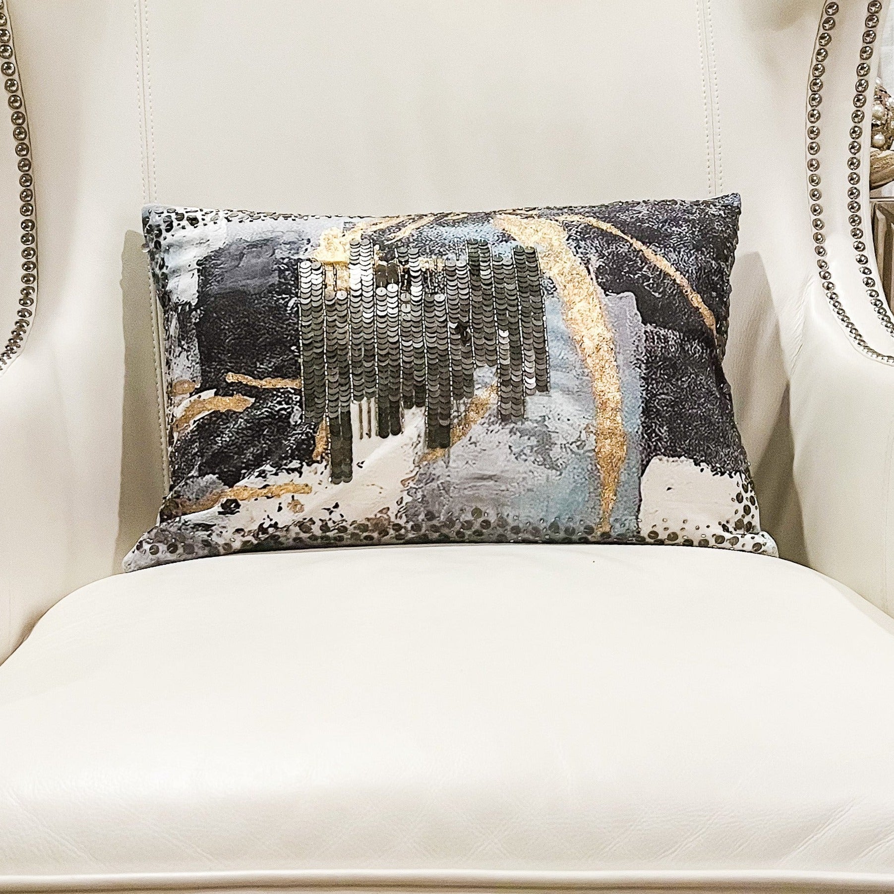 Glam Luxury Multi-Color Velvet Lumbar Pillow with Gold Foil Black Sequin - DiamondVale