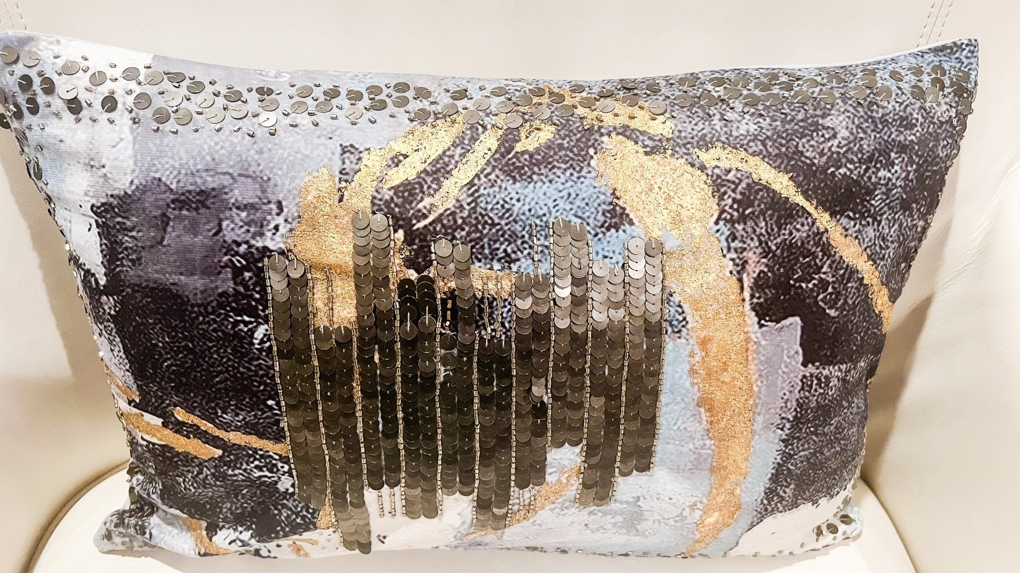 Glam Luxury Multi-Color Velvet Lumbar Pillow with Gold Foil Black Sequin - DiamondVale