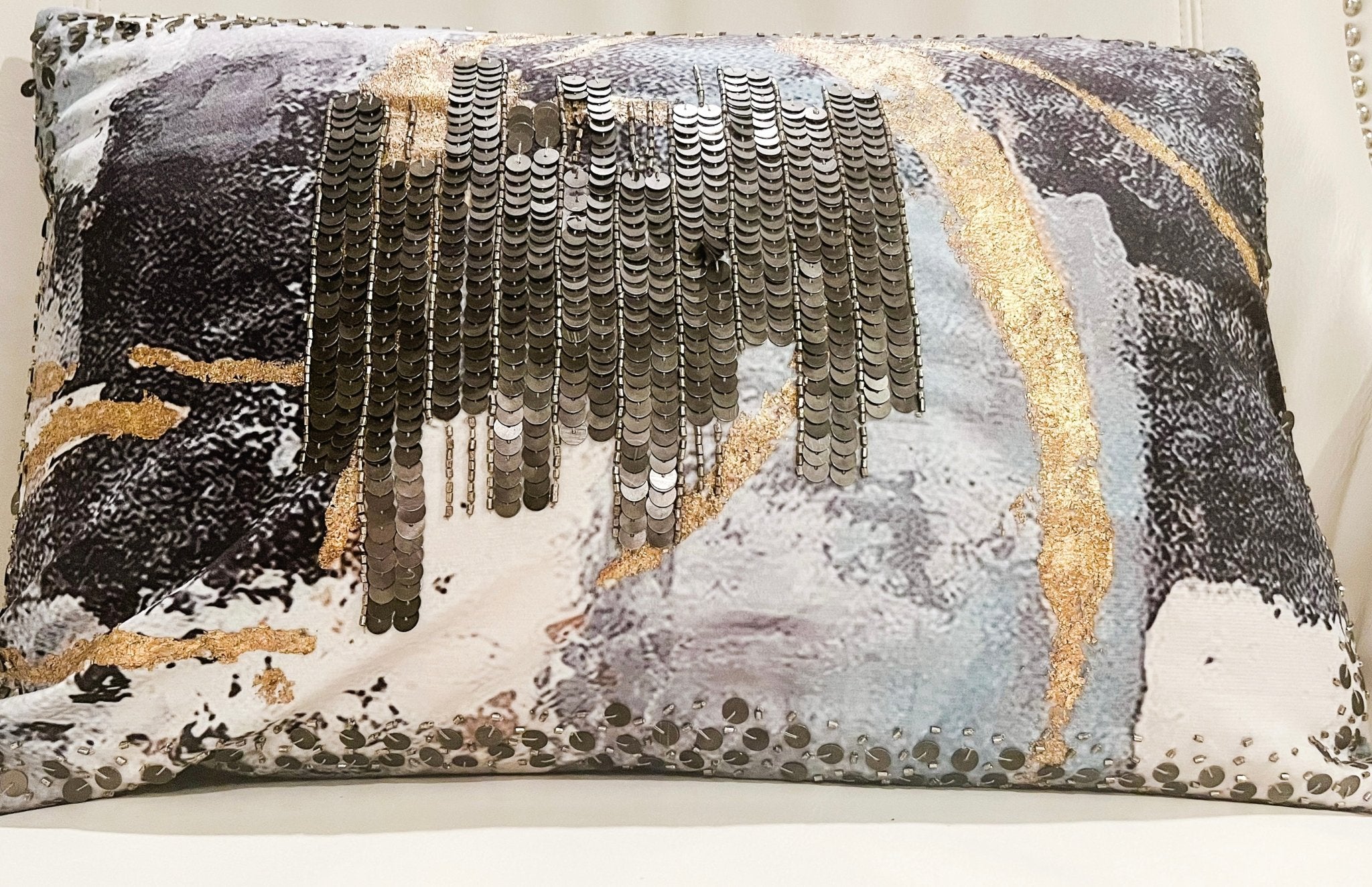 Glam Luxury Multi-Color Velvet Lumbar Pillow with Gold Foil Black Sequin - DiamondVale