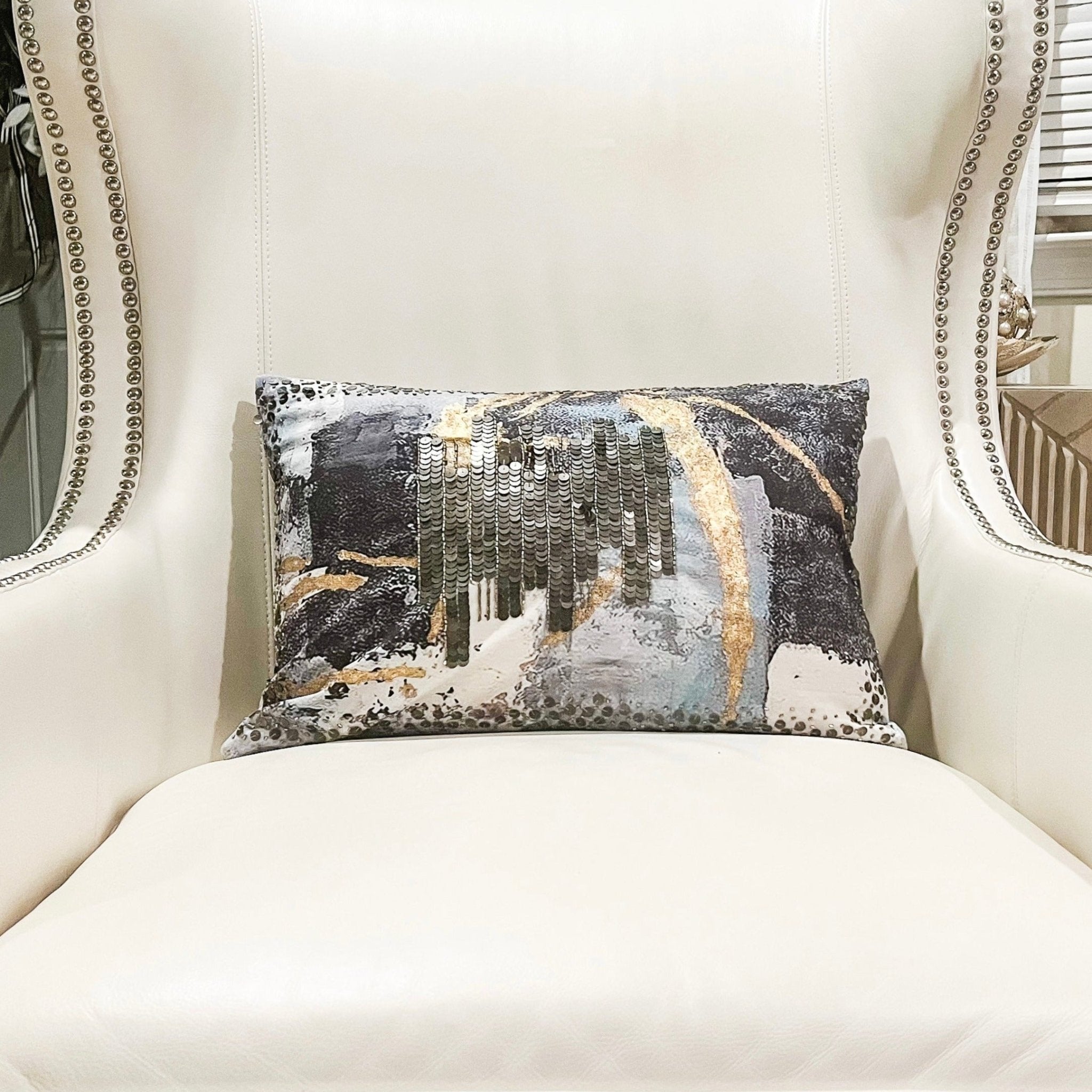 Glam Luxury Multi-Color Velvet Lumbar Pillow with Gold Foil Black Sequin - DiamondVale