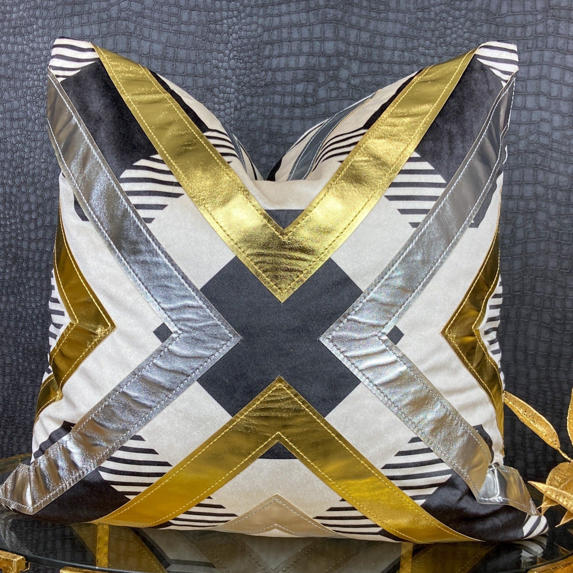 Glam Pillow Cover | Luxury Black Velvet Pillow | 20x20 Pillow Cover | Metallic Pillow | Decorative Pillow | Accent Pillow |Housewarming Gift - DiamondValeDecor