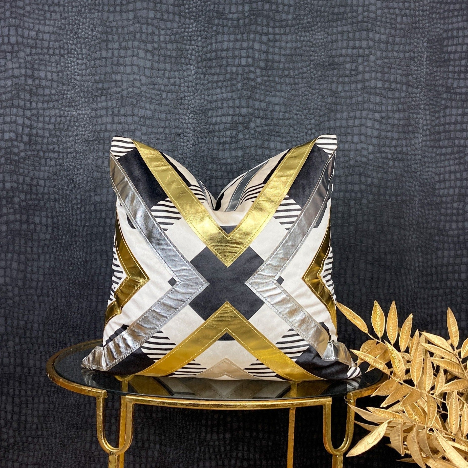 Glam Pillow Cover | Luxury Black Velvet Pillow | 20x20 Pillow Cover | Metallic Pillow | Decorative Pillow | Accent Pillow |Housewarming Gift - DiamondValeDecor
