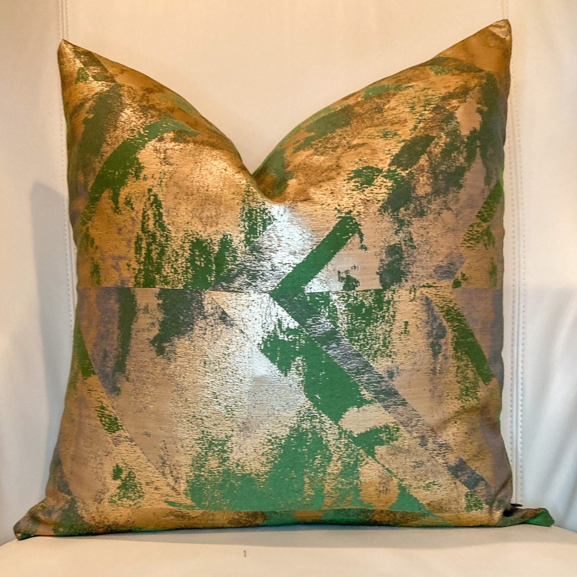Glam Pillow Cover | Luxury Green and Gold Jacquard Pillow | 20x20 Pillow Cover | Metallic Pillow | Decorative Pillow | Accent Pillow - DiamondValeDecor