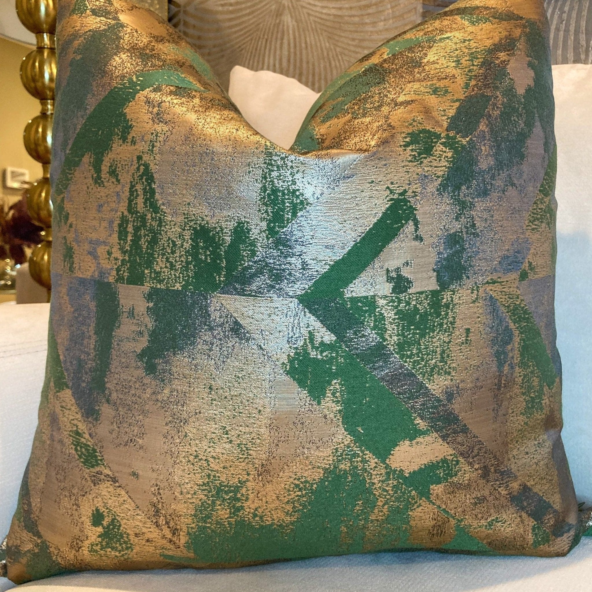 Glam Pillow Cover | Luxury Green and Gold Jacquard Pillow | 20x20 Pillow Cover | Metallic Pillow | Decorative Pillow | Accent Pillow - DiamondValeDecor