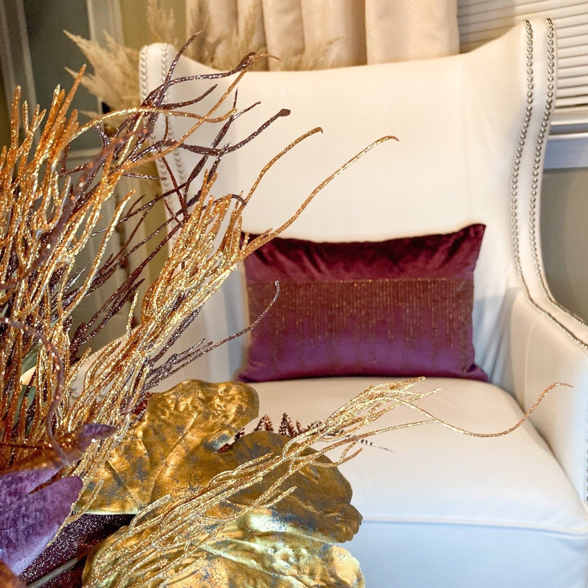 Glam Pillow Cover | Luxury Plum Velvet Pillow | Lumbar Pillow Cover | Metallic Pillow | Decorative Pillow | Accent Pillow | Housewarming Gift - DiamondValeDecor