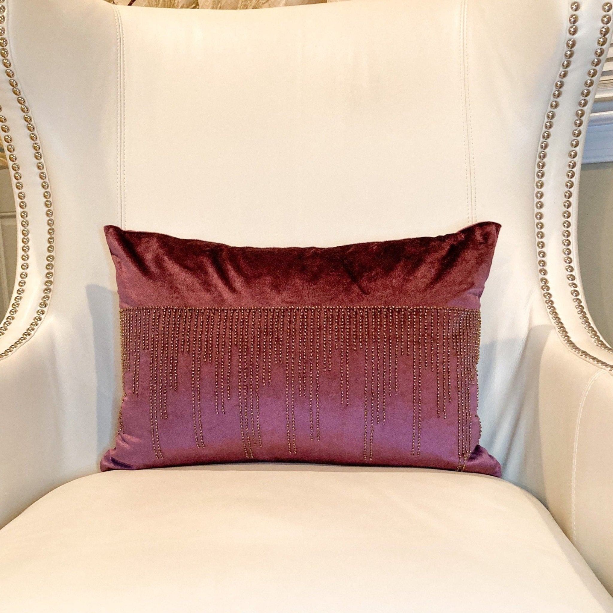 Glam Pillow Cover | Luxury Plum Velvet Pillow | Lumbar Pillow Cover | Metallic Pillow | Decorative Pillow | Accent Pillow | Housewarming Gift - DiamondValeDecor