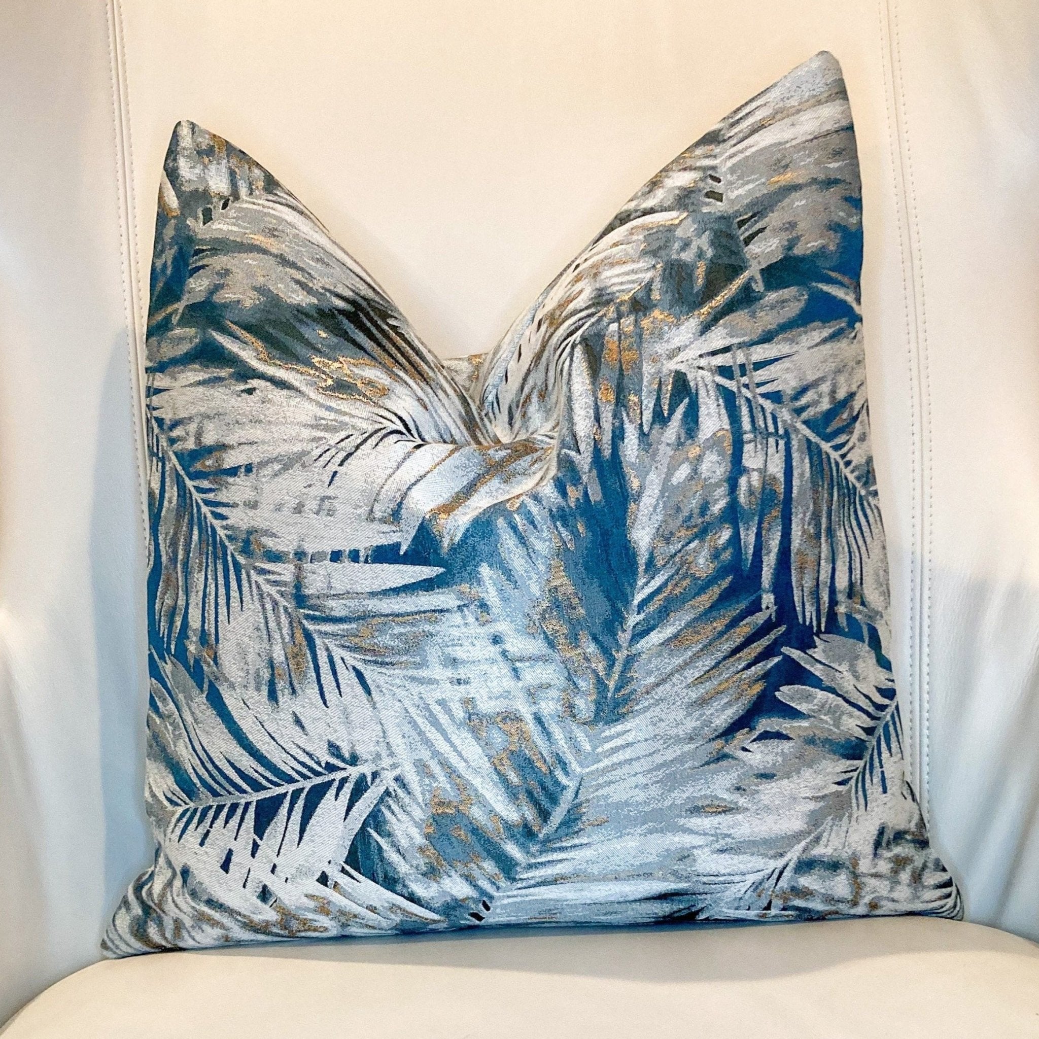 Glam Pillow Cover | Luxury Teal Metallic Leaf Printed Pillow Cover | 20x20 Pillow Cover | Metallic Pillow | Decorative Pillow | Accent Pillow - DiamondValeDecor