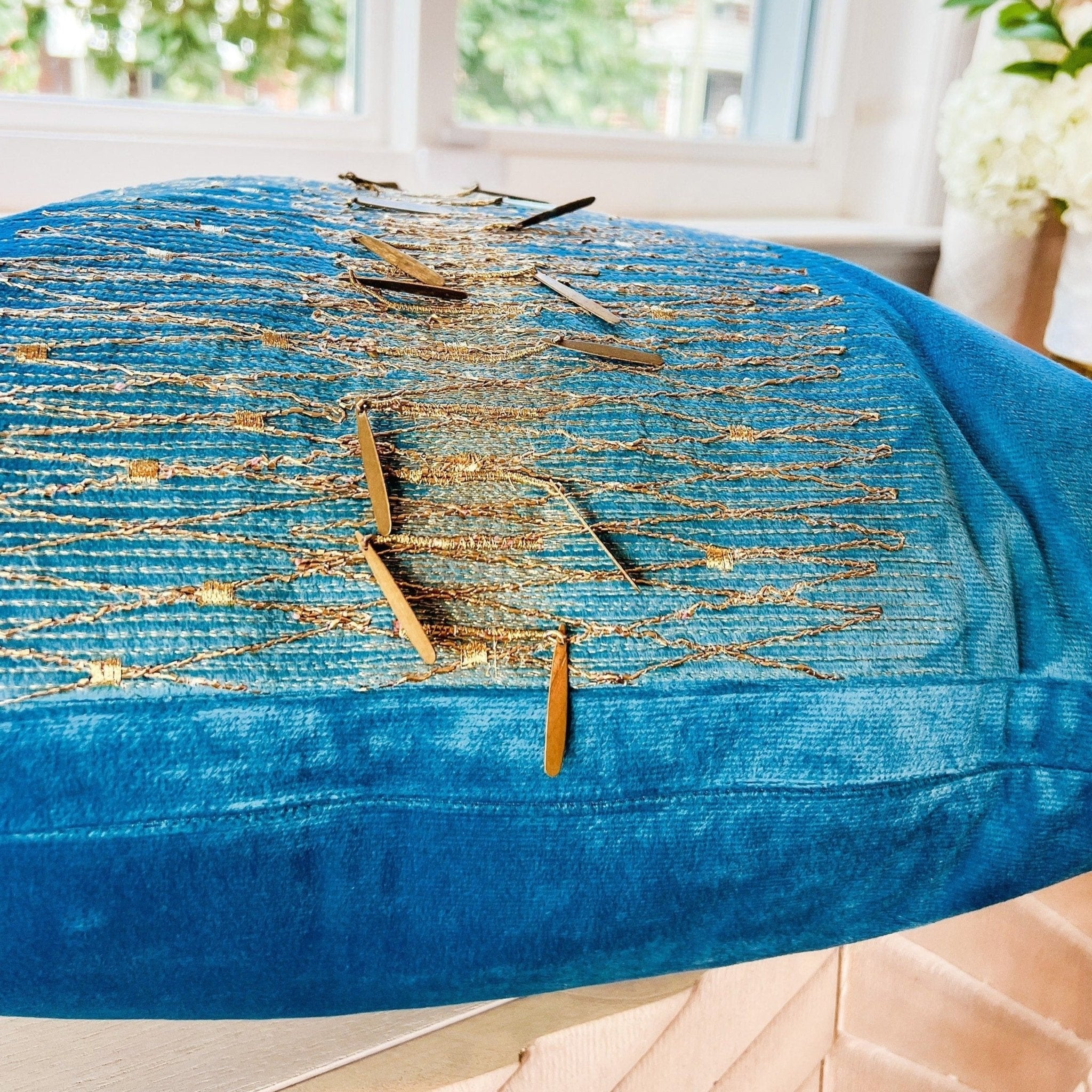 Glam Pillow Cover | Luxury Teal Velvet Pillow | 20x20 Pillow Cover | Metallic Pillow | Decorative Pillow | Accent Pillow | Housewarming Gift - DiamondValeDecor