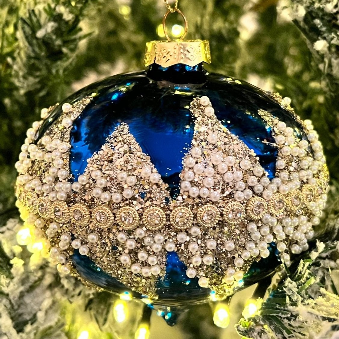 Glass Jeweled Beaded with Rhinestones Ornaments (3 colors available - red, green, blue) - DiamondValeDecor
