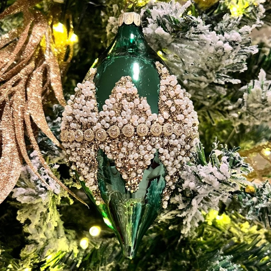 Glass Jeweled Beaded with Rhinestones Ornaments (3 colors available - red, green, blue) - DiamondValeDecor