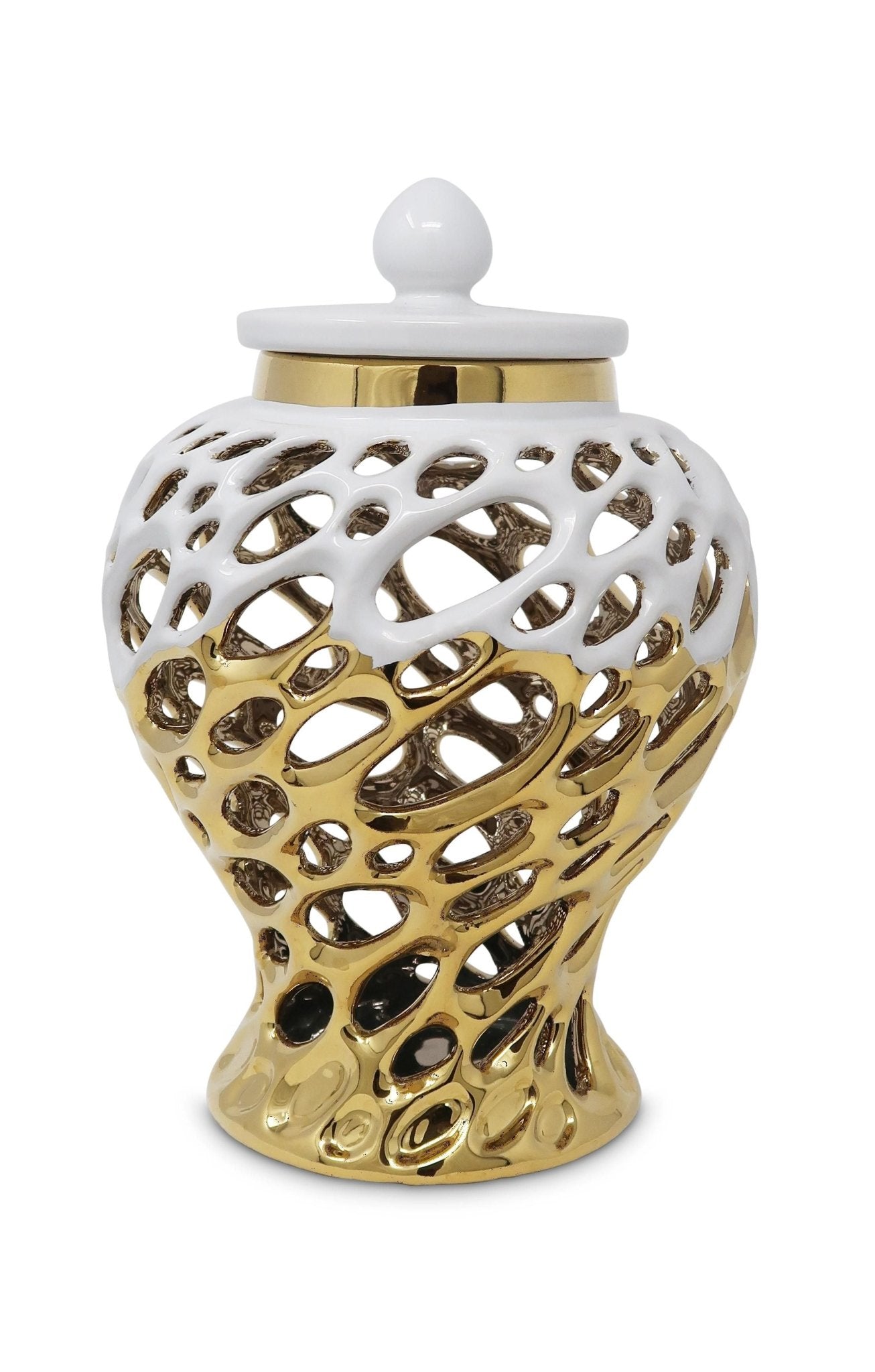 Gold and White Pierced Ginger Jar - DiamondVale