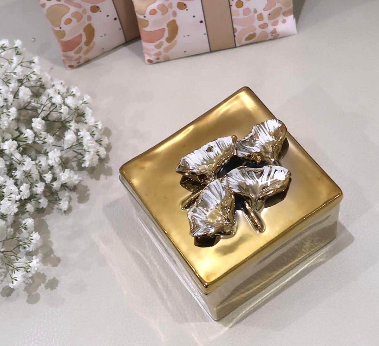 Gold Box with Gold Floral Accent - DiamondVale
