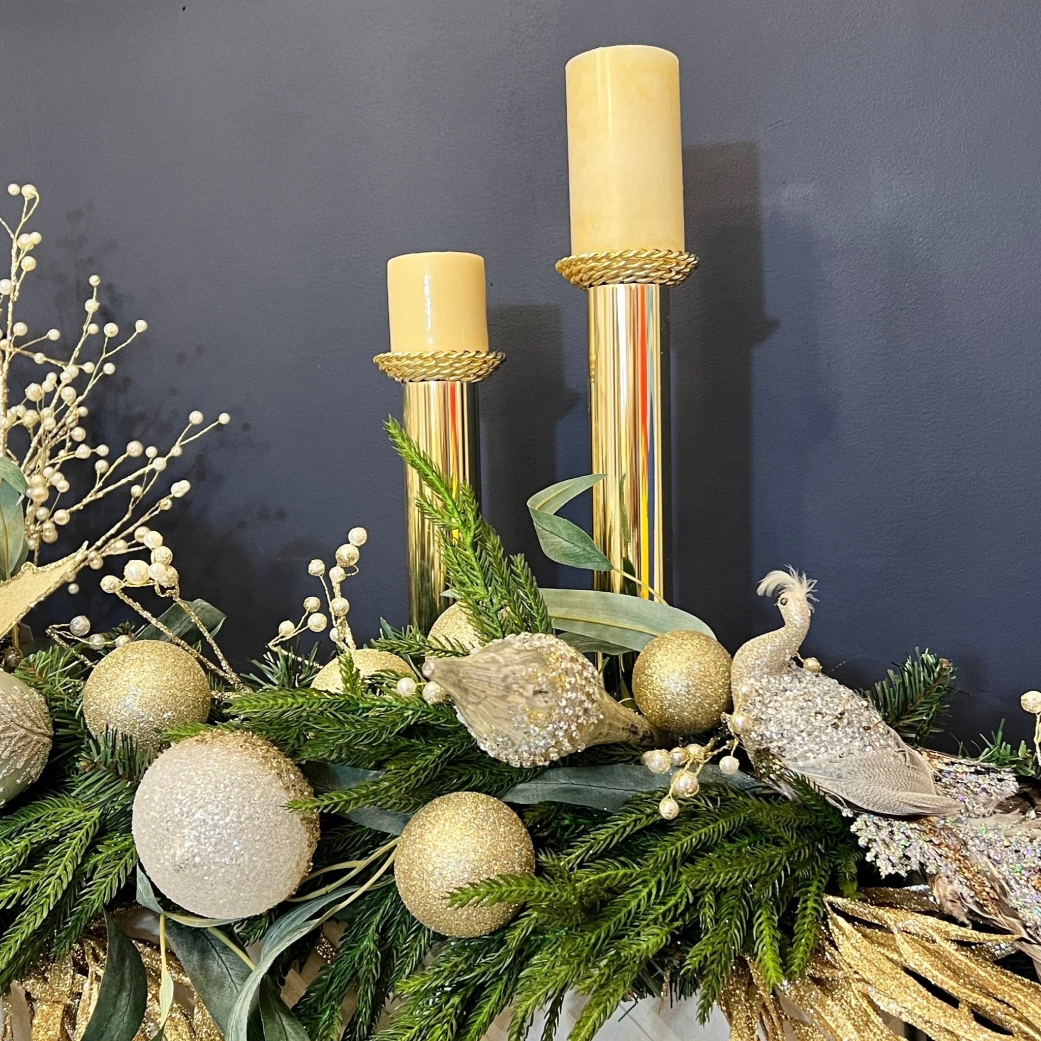 Gold Metal Candle Holder with Marble Base (SM, LG) - DiamondValeDecor