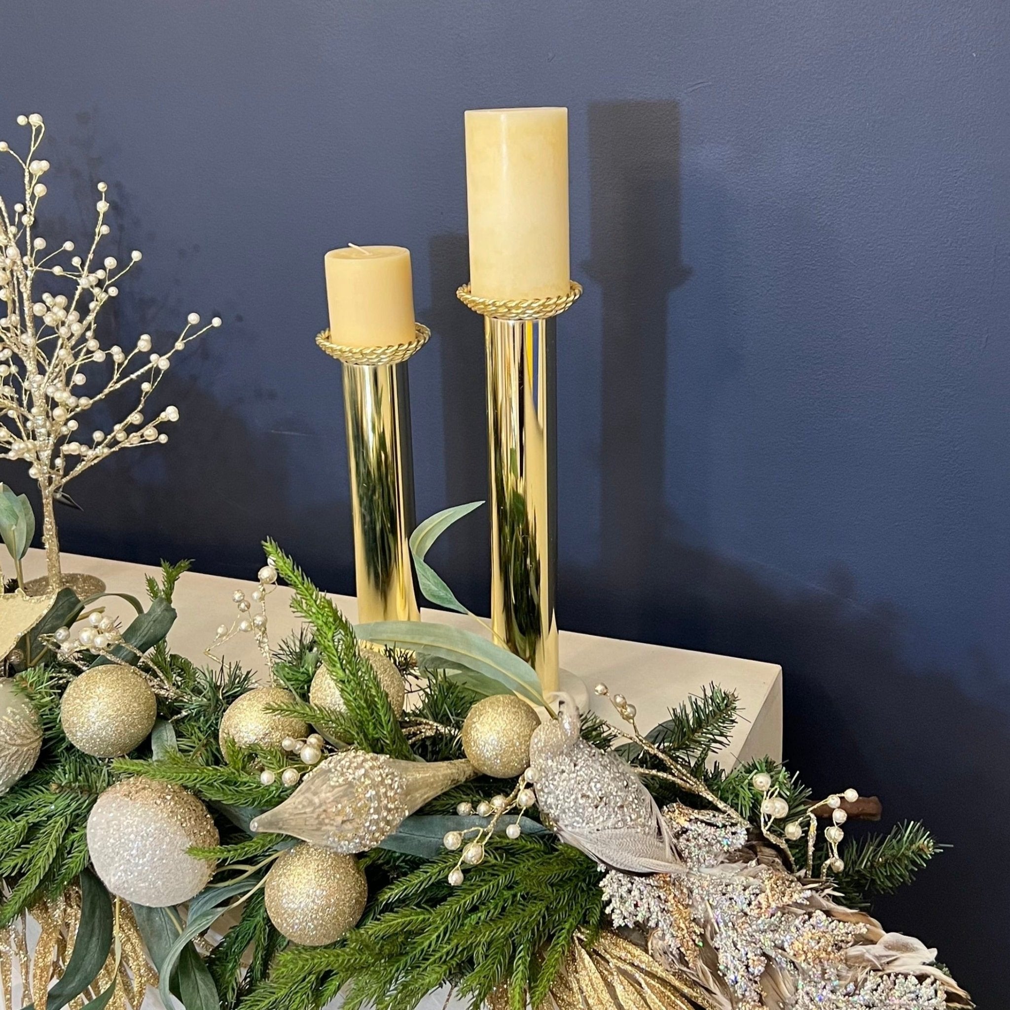 Gold Metal Candle Holder with Marble Base (SM, LG) - DiamondValeDecor