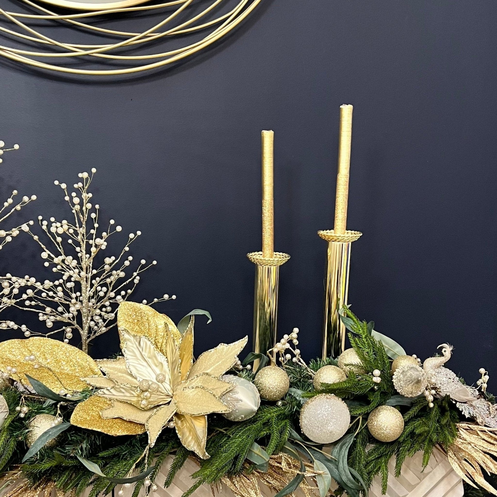 Gold Metal Candle Holder with Marble Base (SM, LG) - DiamondValeDecor