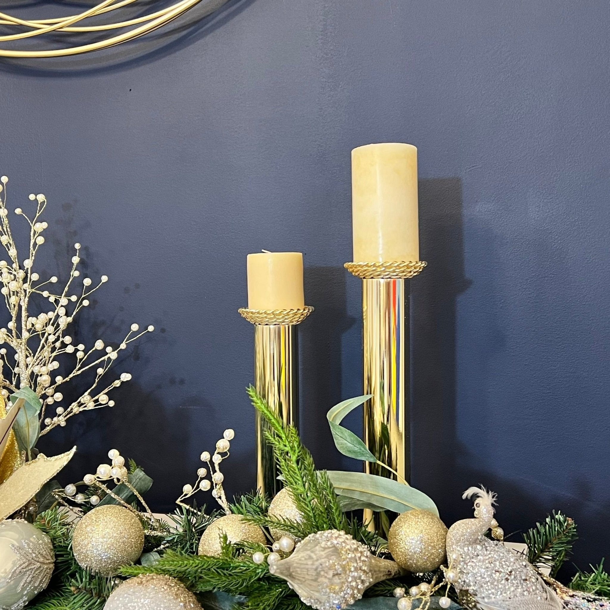 Gold Metal Candle Holder with Marble Base (SM, LG) - DiamondValeDecor