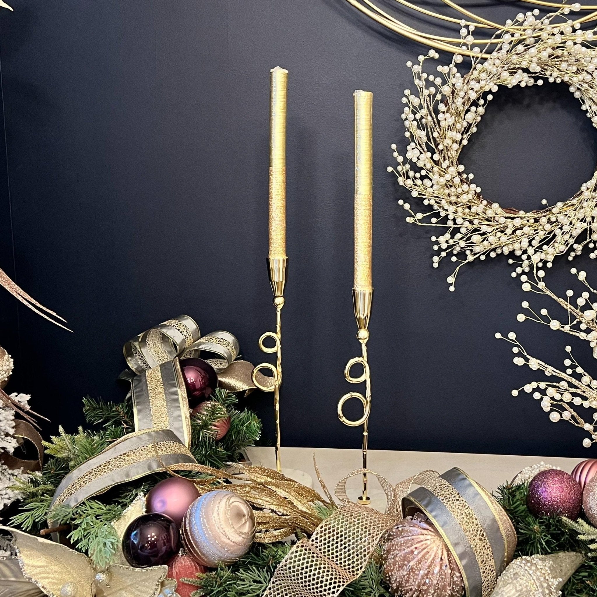 Gold Metal Taper Candle (SM, LG available) Holder with Marble Base (SM, LG) - DiamondValeDecor