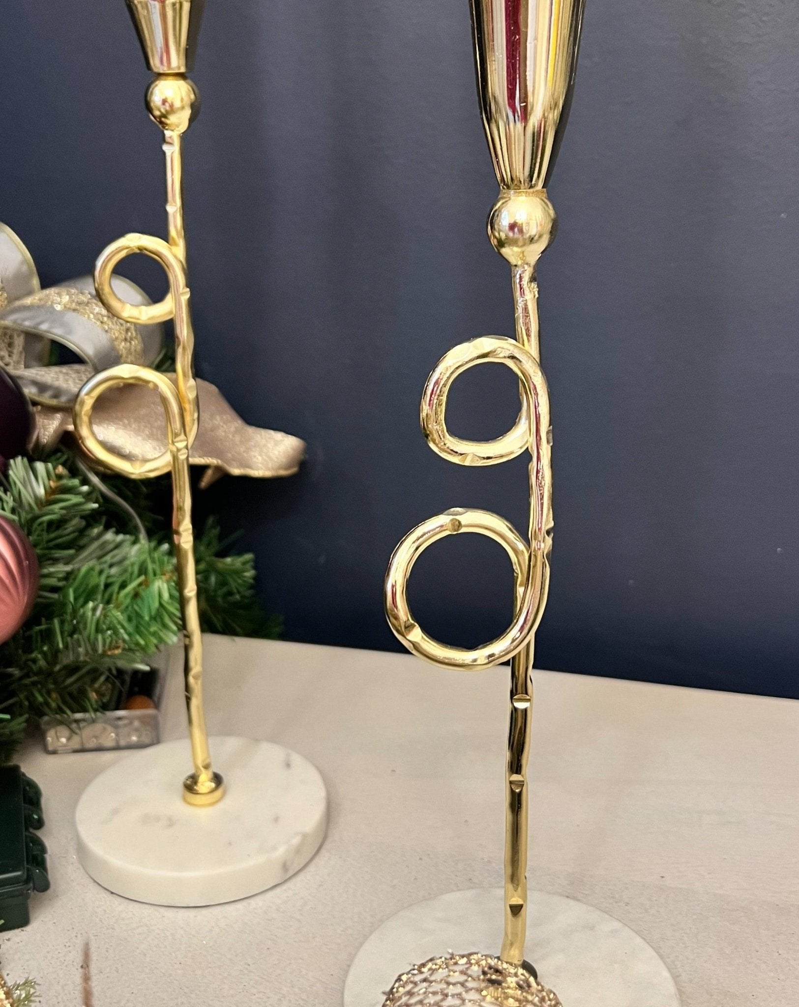 Gold Metal Taper Candle (SM, LG available) Holder with Marble Base (SM, LG) - DiamondValeDecor