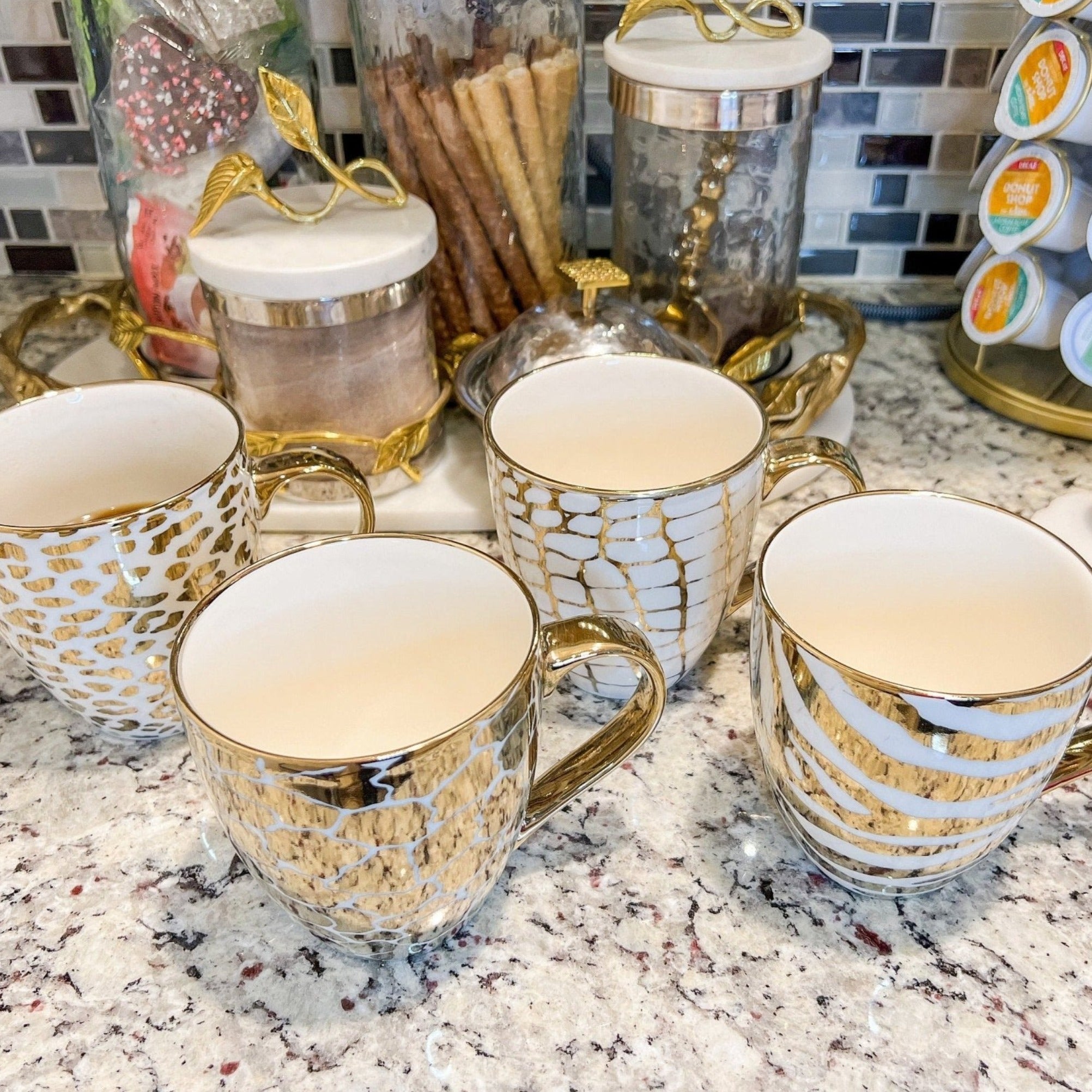 Gold Metallic Animal Pattern Print Coffee Mug (19oz) | Coffee Cup | Coffee Lovers Gift | Ceramic Mug | Glam Coffee | Gold Coffee - DiamondValeDecor