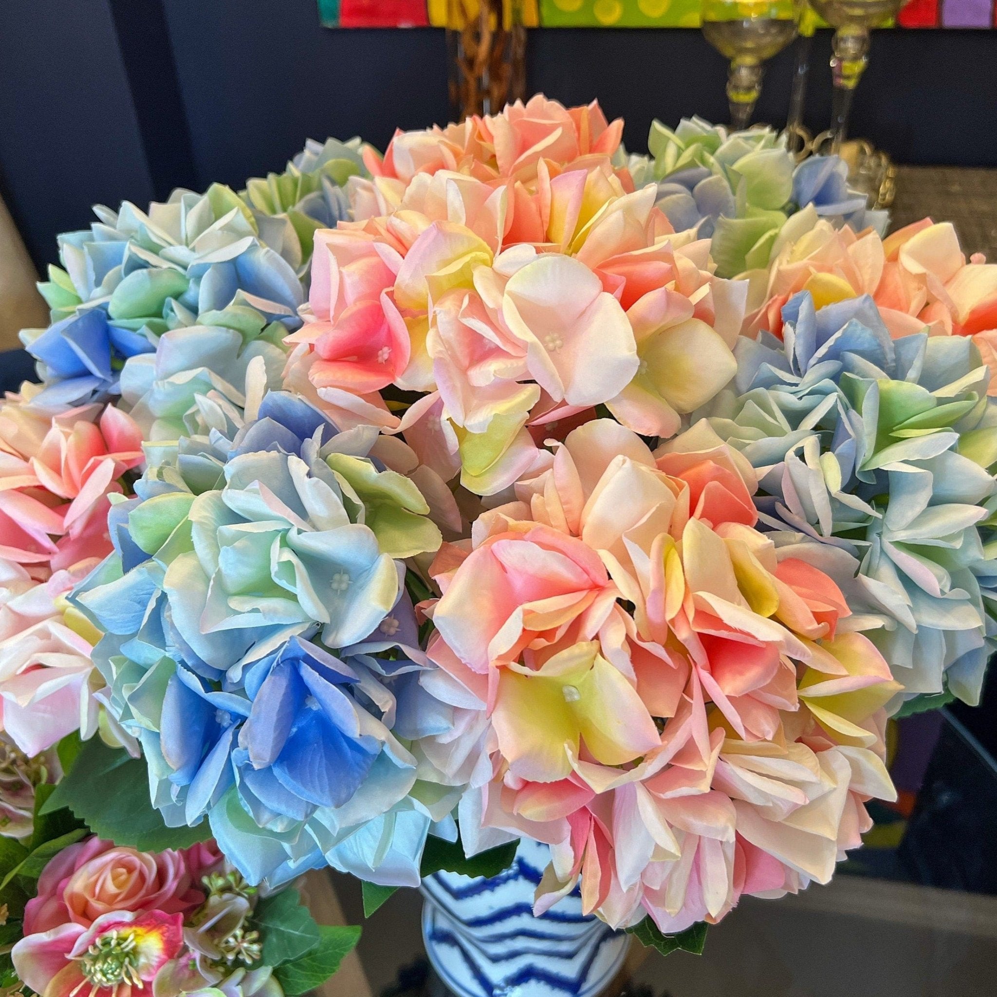 Hydrangea Stem (22”) - 2 Colors | Pink Flower | Blue Flower | Spring Flower | Artificial Flowers | Faux Hydrangea | Faux Floral Arrangement - DiamondValeDecor