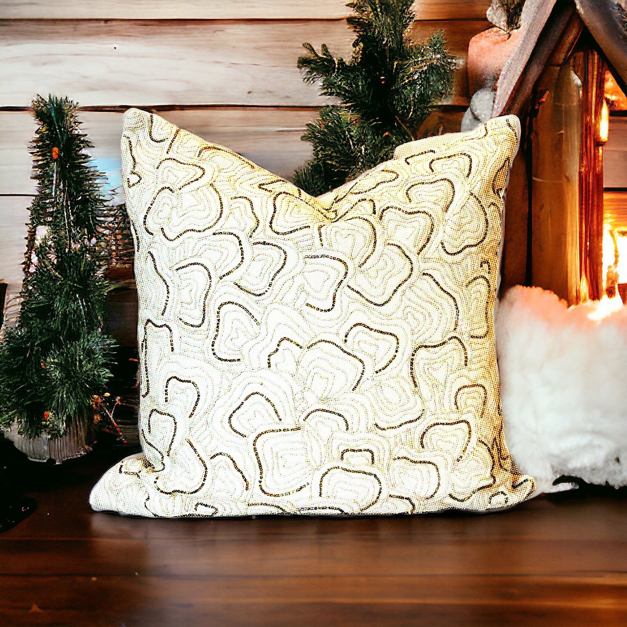 Ivory Beaded Velvet 20x20 Pillow Cover - DiamondVale