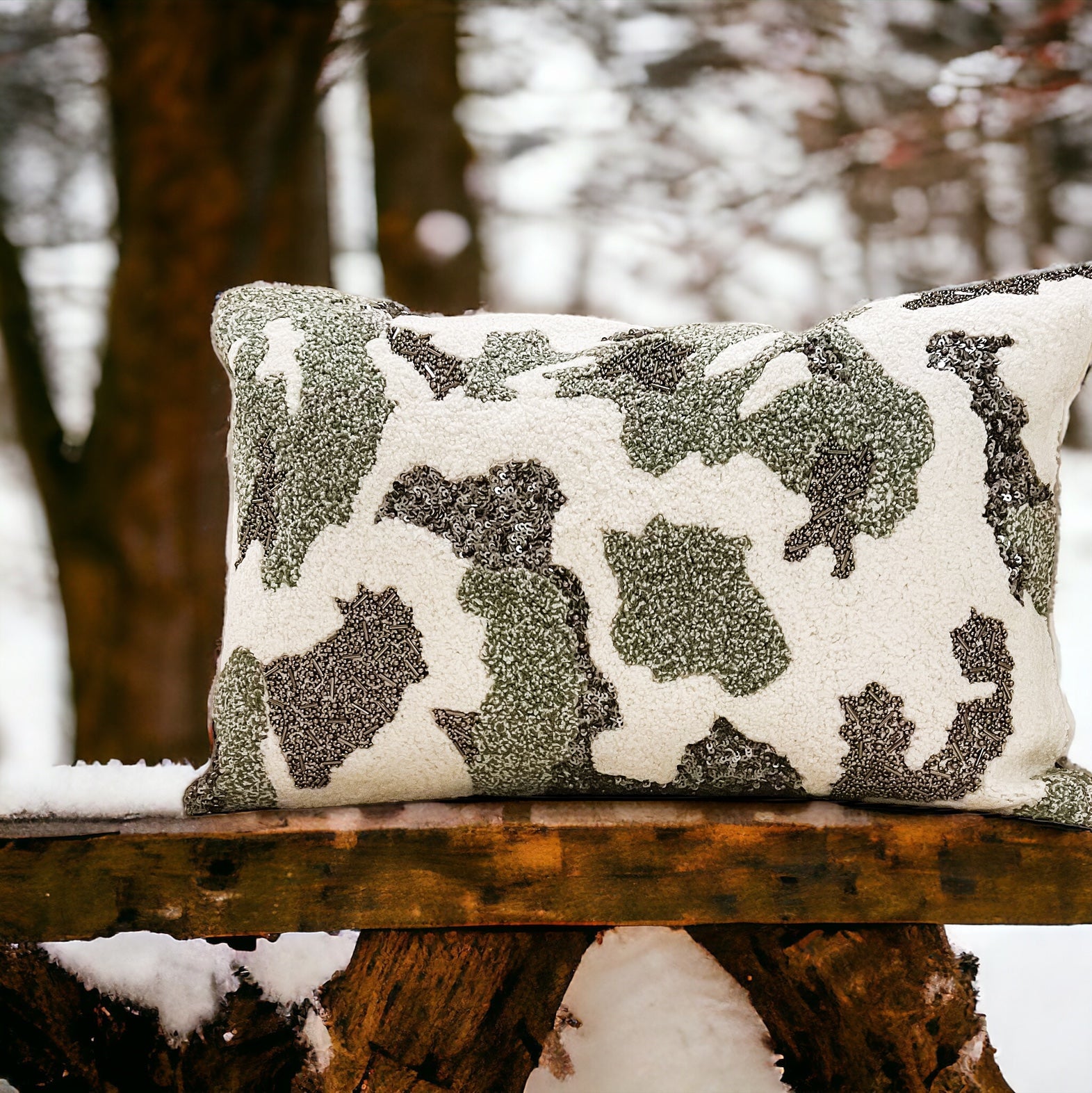 Ivory Gray Boucle Velvet Lumbar Pillow - DiamondVale