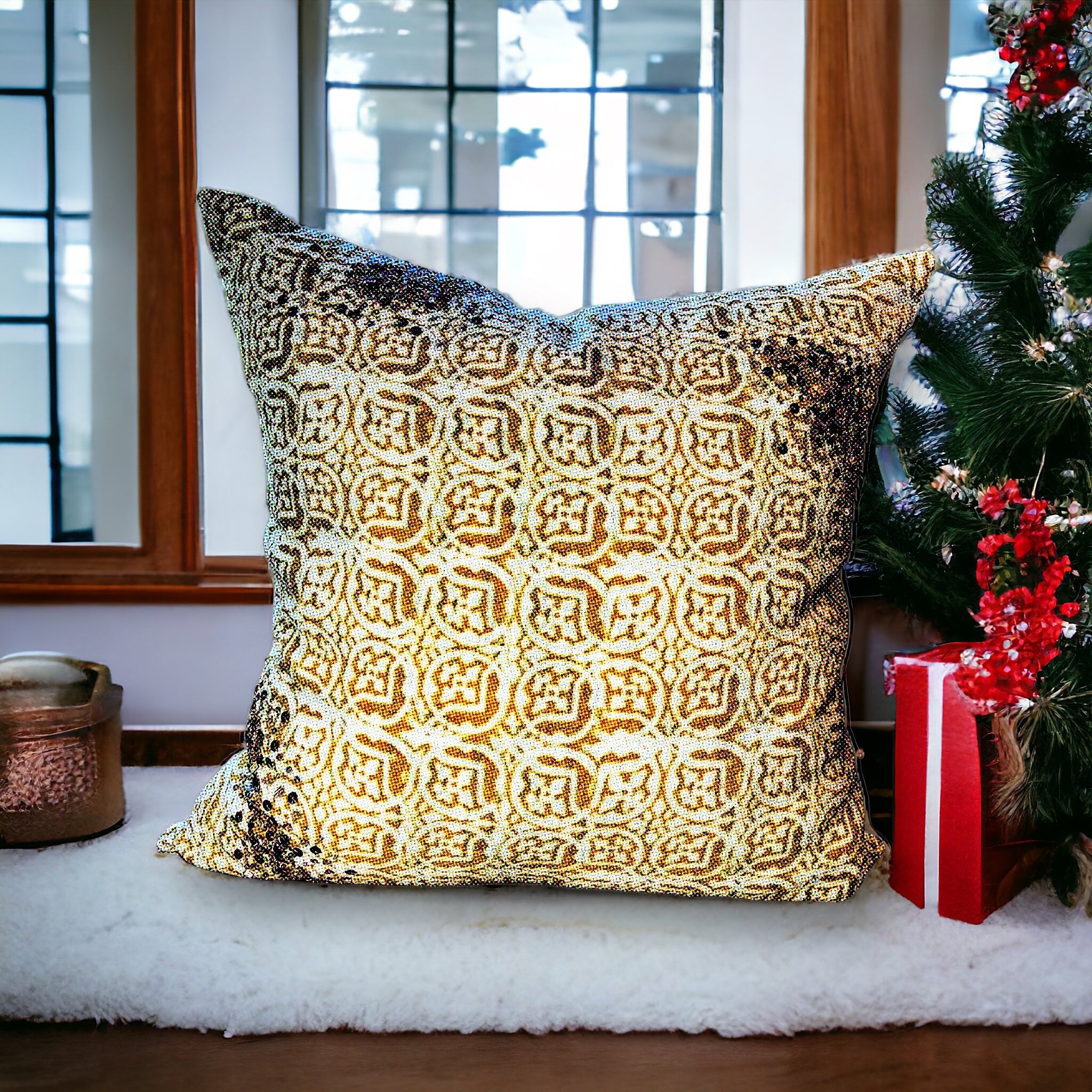 Ivory Linen with Gold Embellishments 20x20 Pillow Cover - DiamondVale
