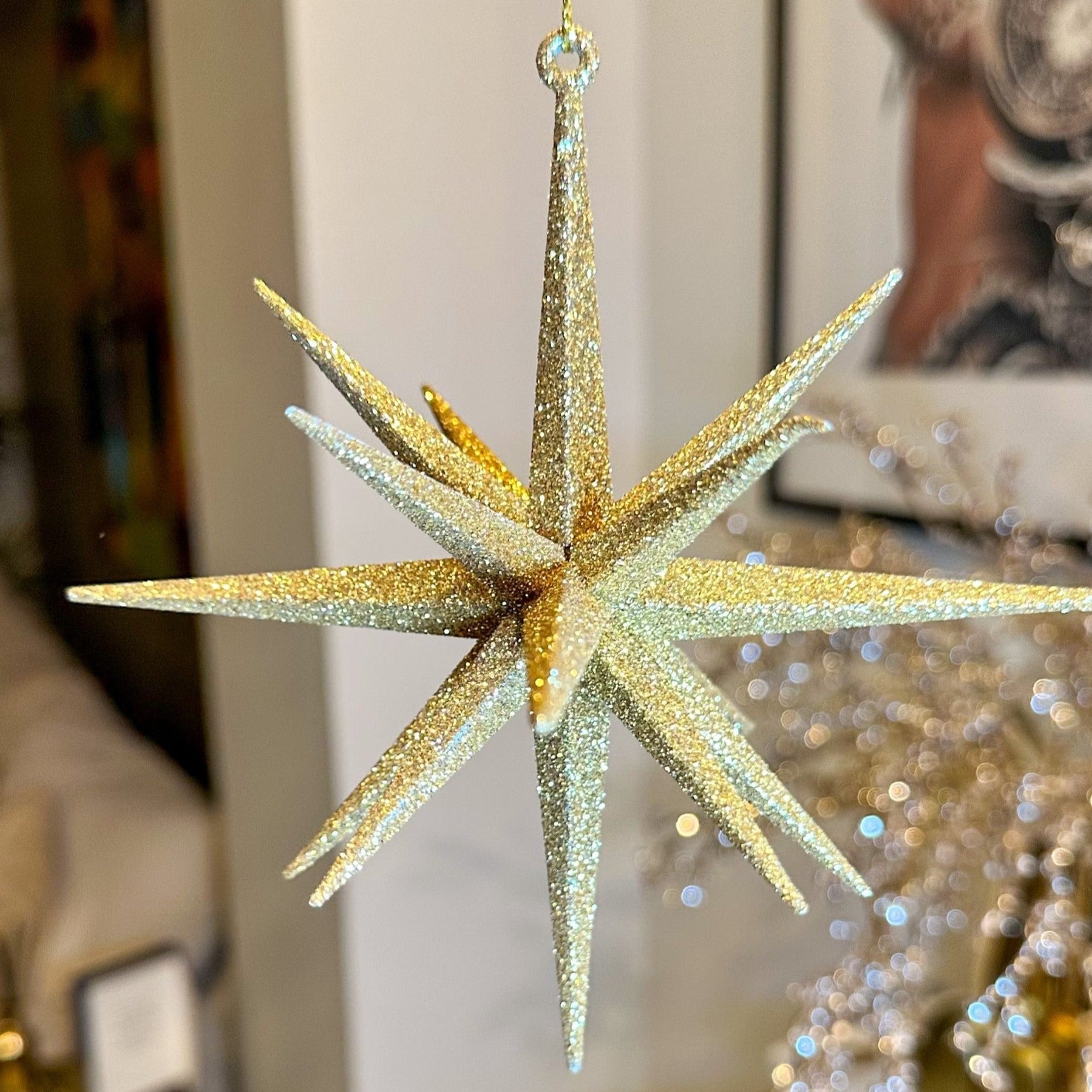Large Glitter Star Ornament - 6" (Gold, White or Red) - DiamondVale