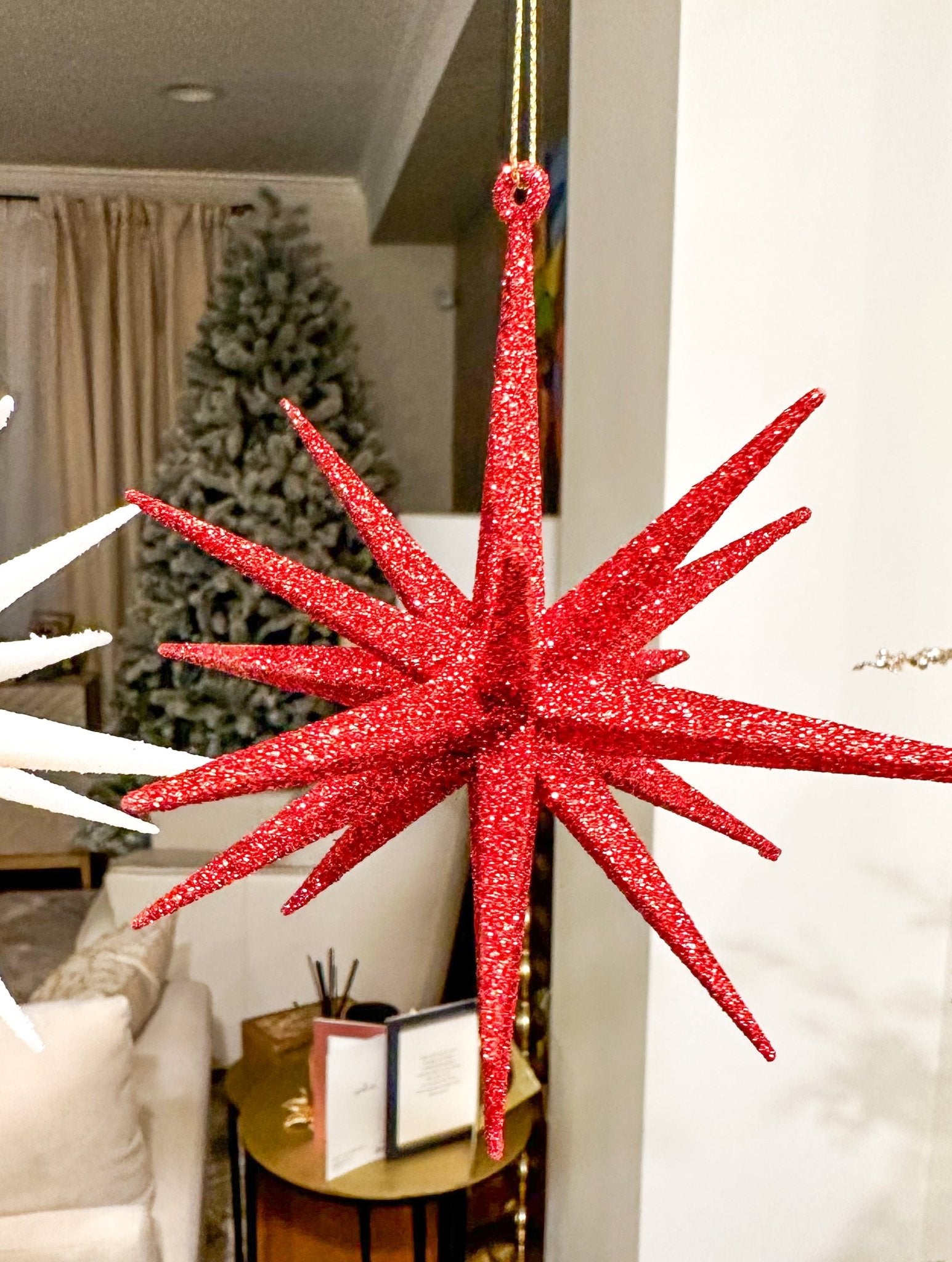 Large Glitter Star Ornament - 6" (Gold, White or Red) - DiamondVale