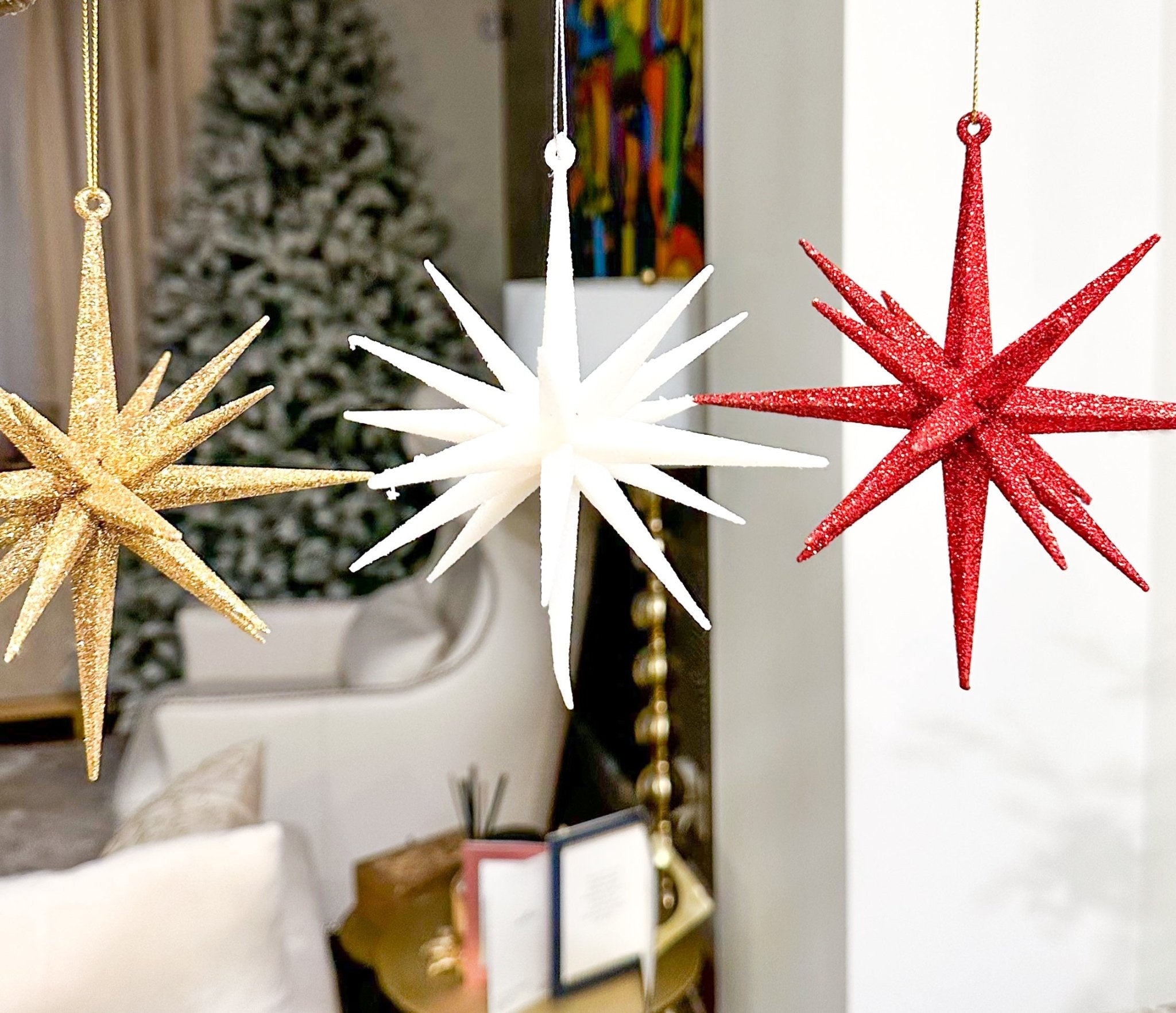 Large Glitter Star Ornament - 6" (Gold, White or Red) - DiamondVale