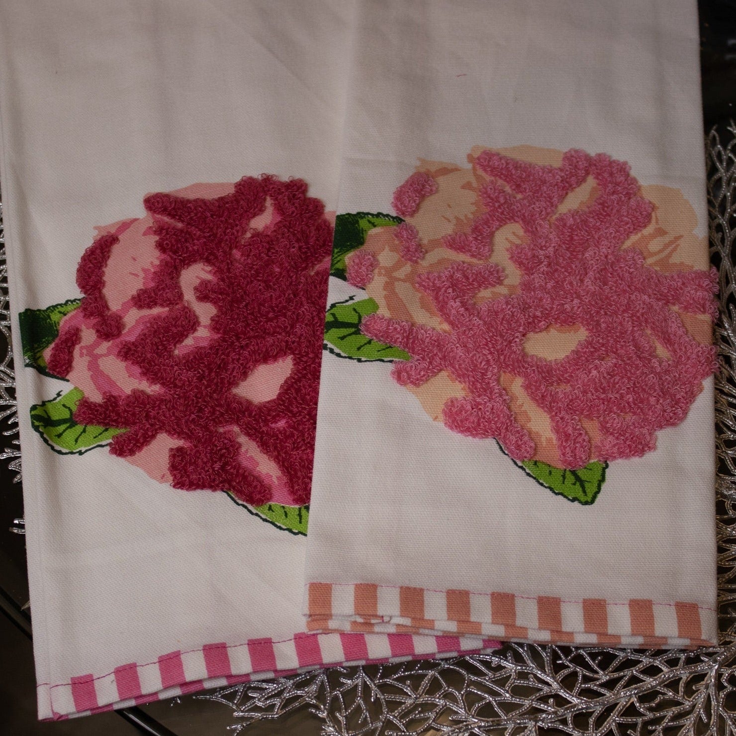 Pink and Red Rose Dish Towels with Embroidery (Set of 2) | Kitchen Hand Towels | Kitchen Dish Towels | Tea Towels - DiamondValeDecor