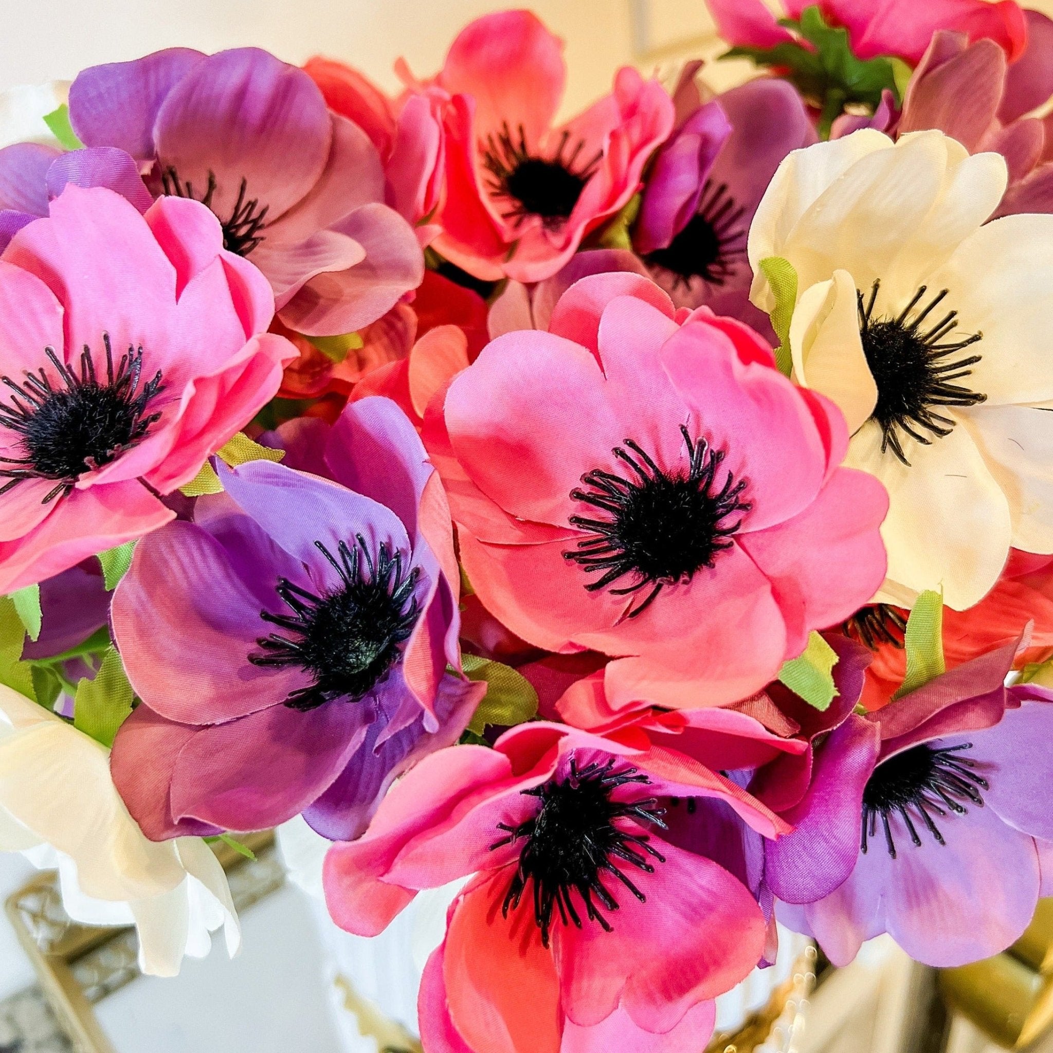 Pink Lilac White Anemone Bunch (11") | Pink Flower | Spring Flower | Artificial Flowers | Faux Flowers | Faux Floral Arrangement - DiamondValeDecor
