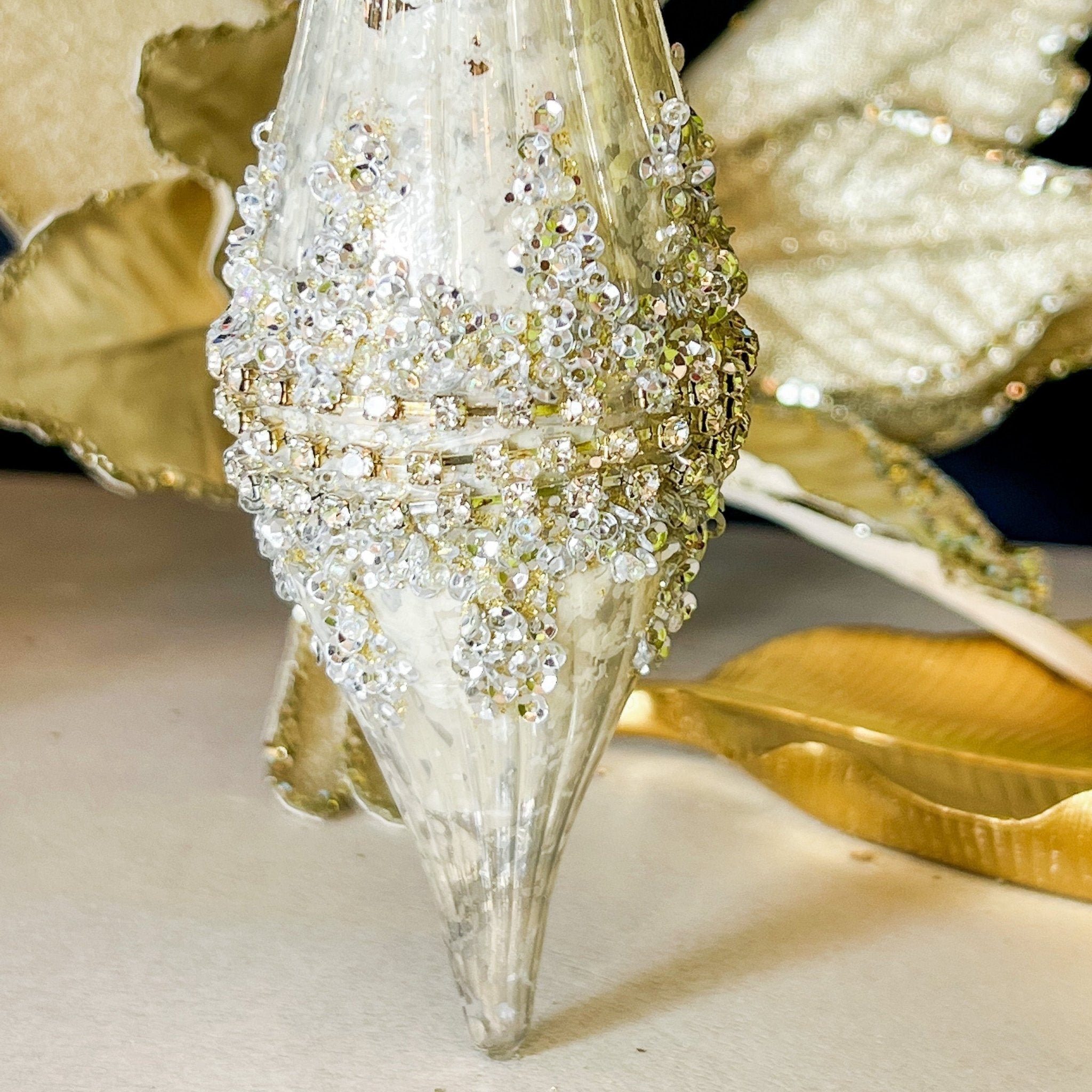Platinum Jeweled 10.5" Glass Drop Ornament (2 styles) - DiamondValeDecor