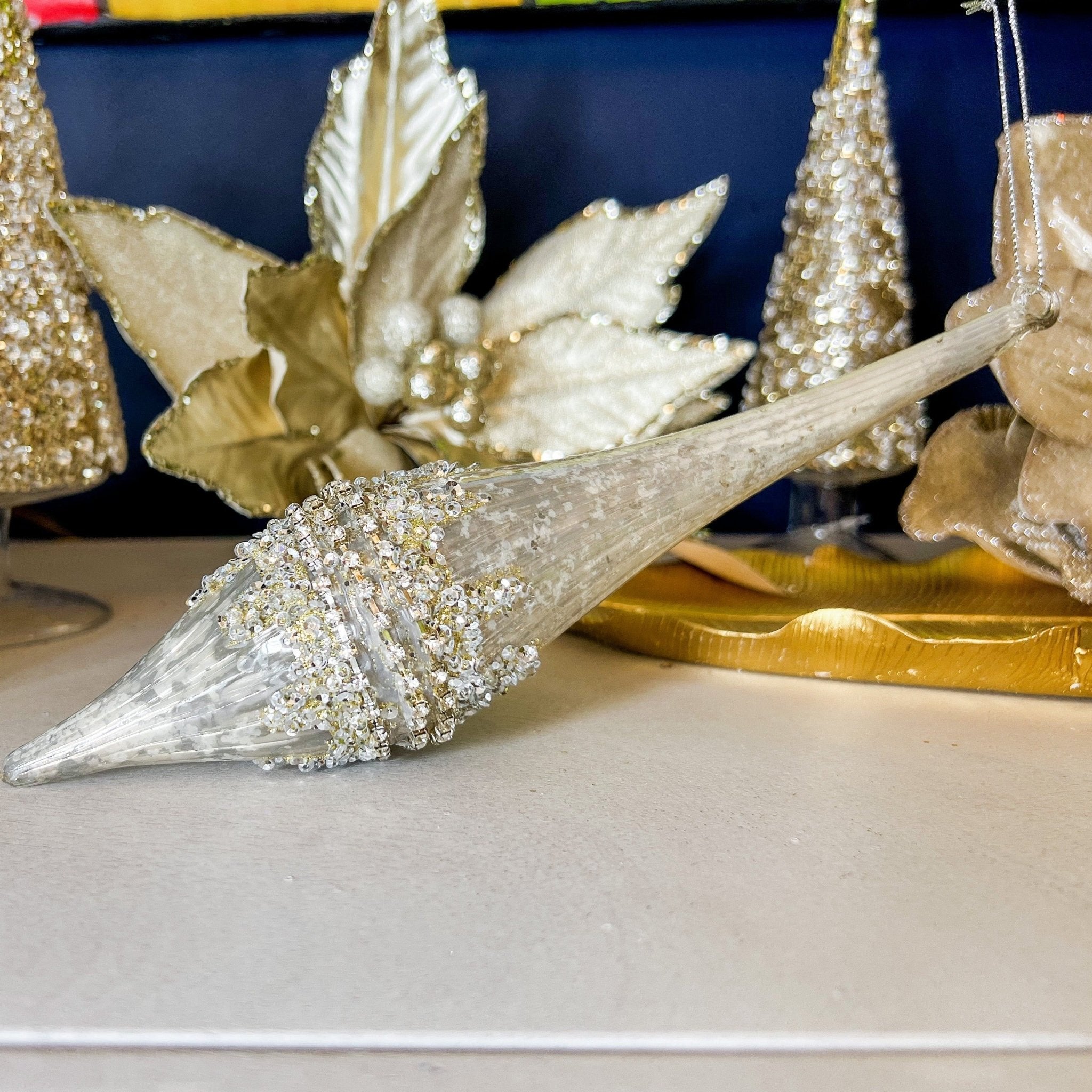 Platinum Jeweled 10.5" Glass Drop Ornament (2 styles) - DiamondValeDecor