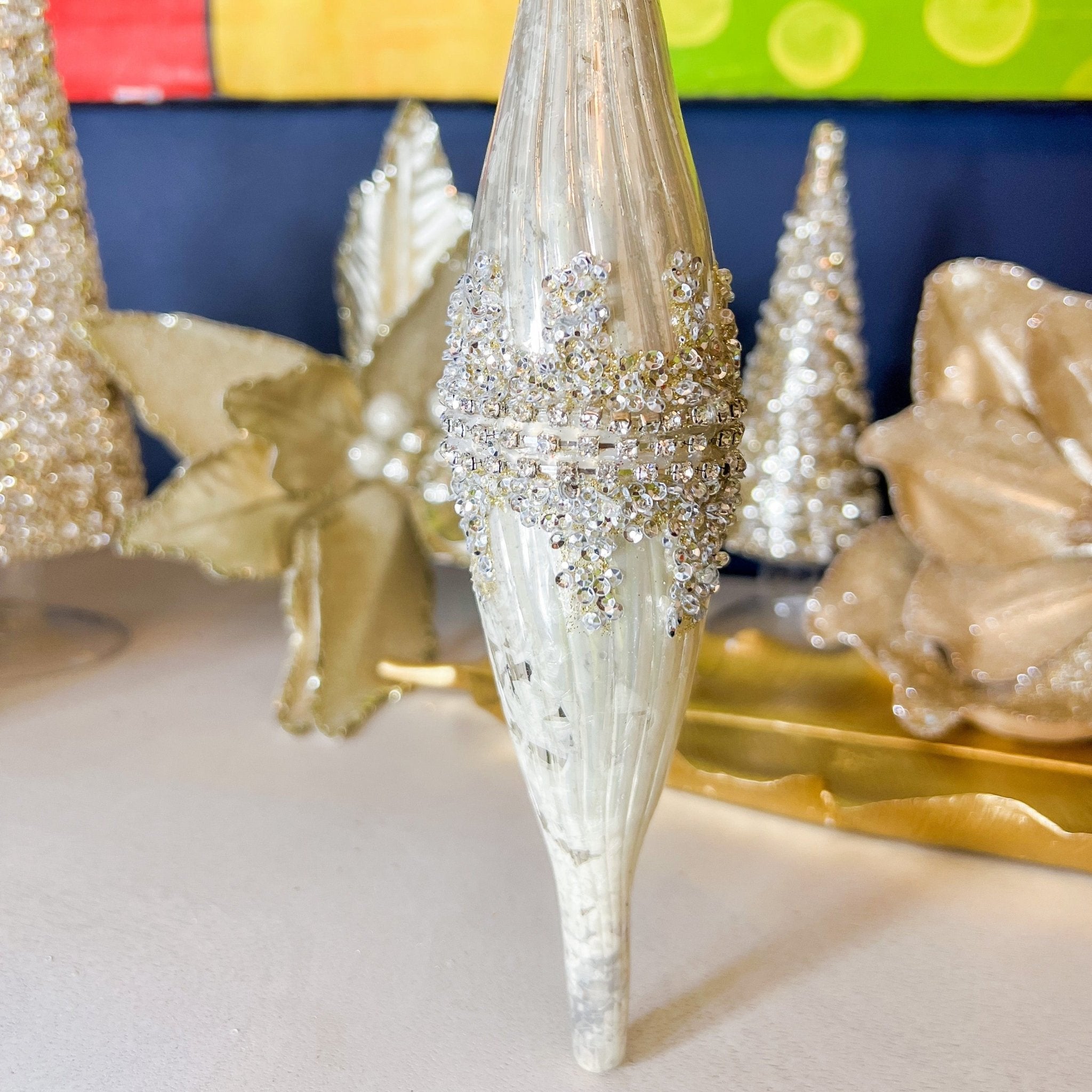 Platinum Jeweled 10.5" Glass Drop Ornament (2 styles) - DiamondValeDecor